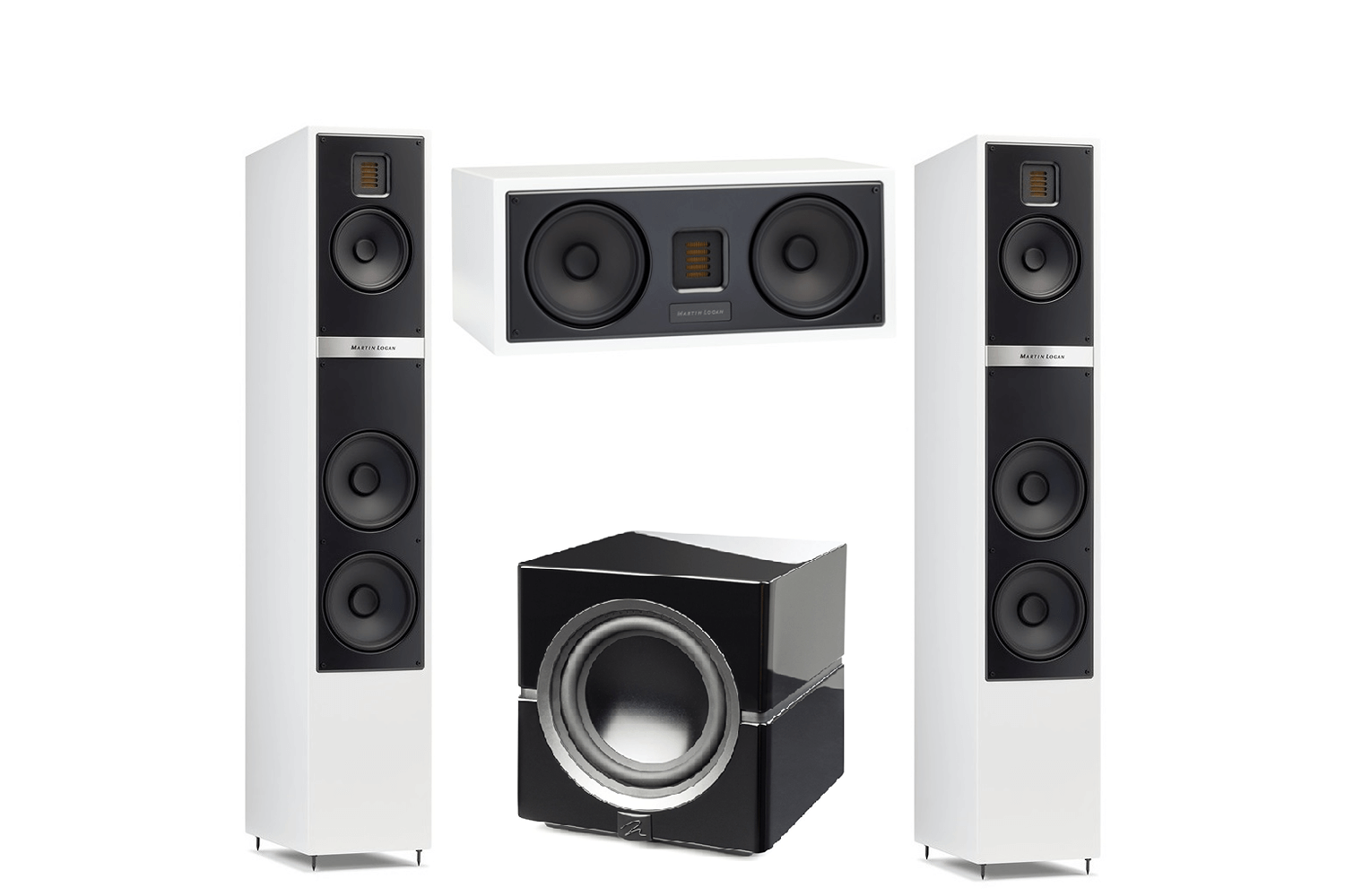 Martin Logan Motion 40i Floorstanding Speakers Pair with Motion 30i Center Channel Speaker and Dynamo 10 Powered 10