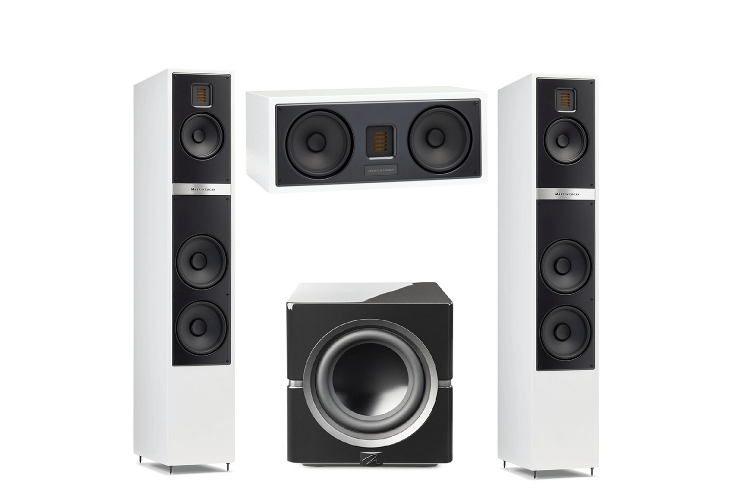 Martin Logan Motion 40i Floorstanding Speakers Pair with Motion 30i Center Channel Speaker and Dynamo 12 Powered 12