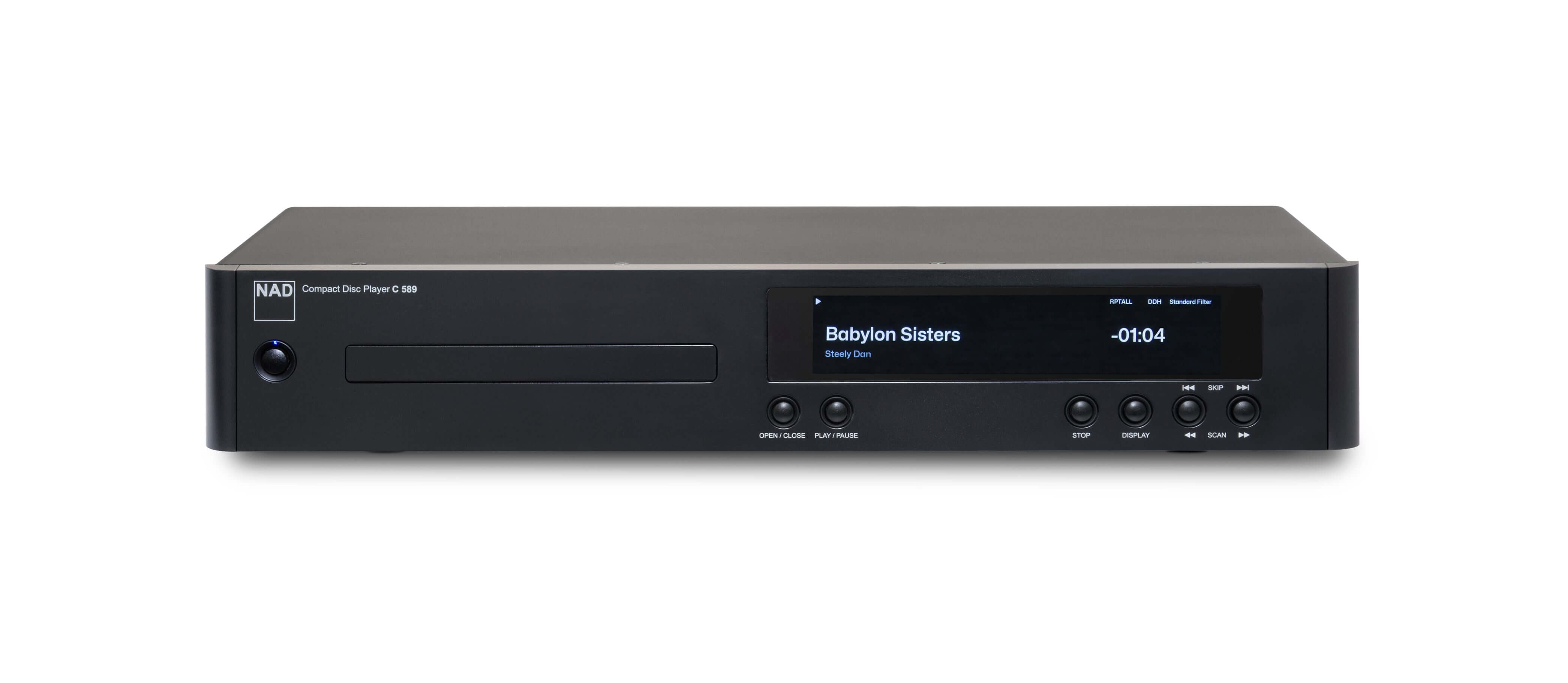 NAD Electronics C 539 High Performance CD Player front view, showcasing controls and display.