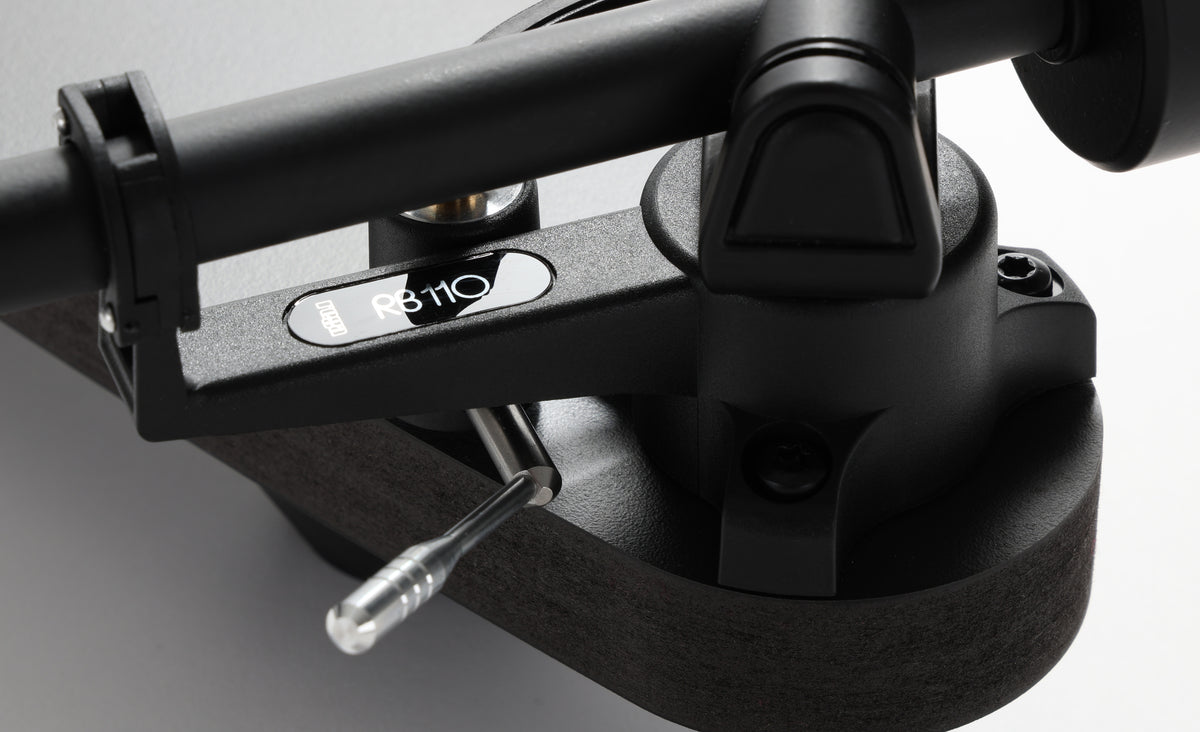 Rega Replay Plug and Play Turntable with Rega Carbon Cartridge close-up of RB110 tonearm