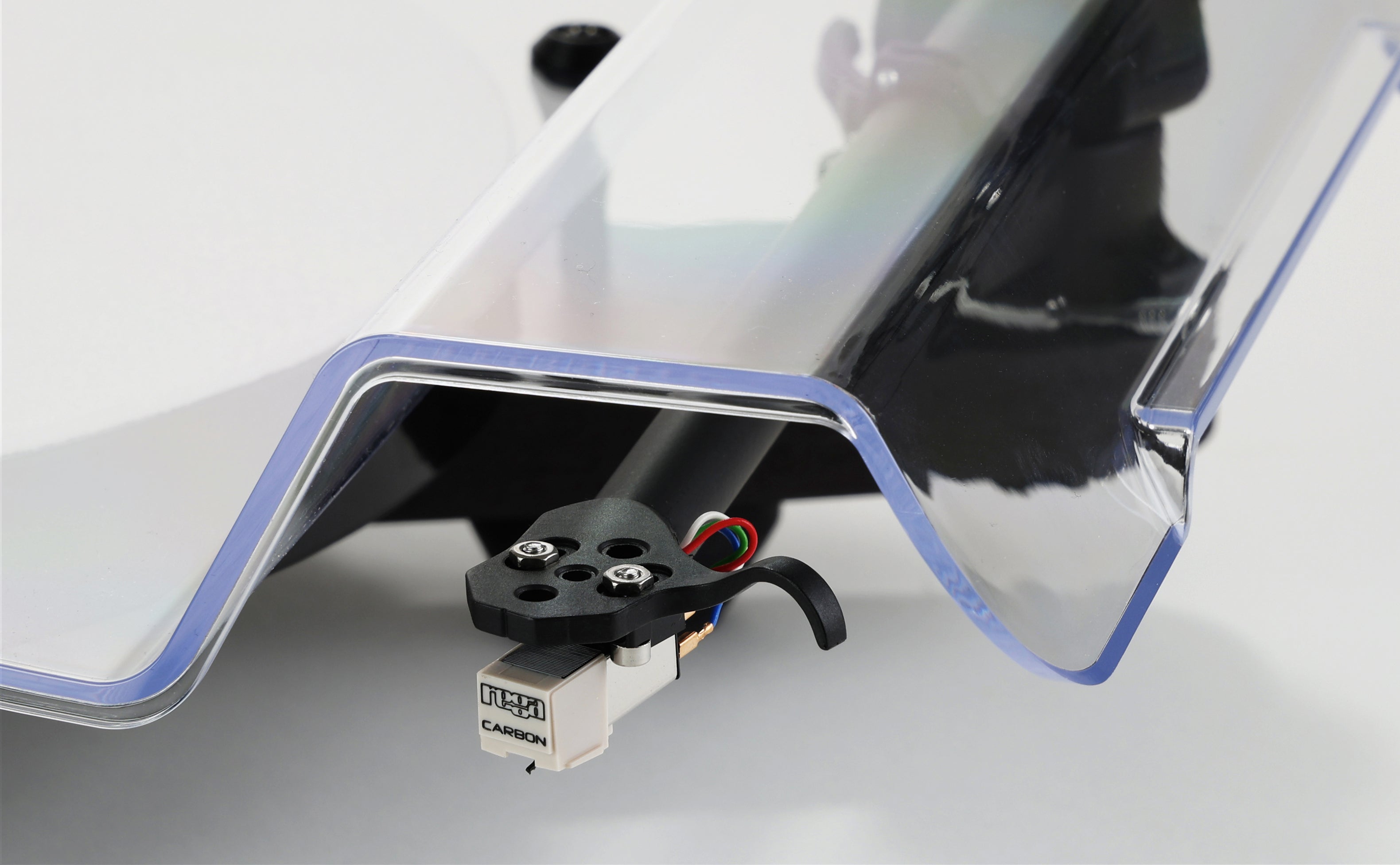 Rega Replay Plug and Play Turntable with Rega Carbon Cartridge close-up of tonearm and cartridge