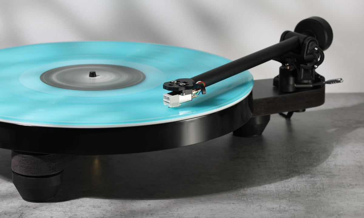 Rega Replay Plug and Play Turntable with Rega Carbon Cartridge playing turquoise vinyl