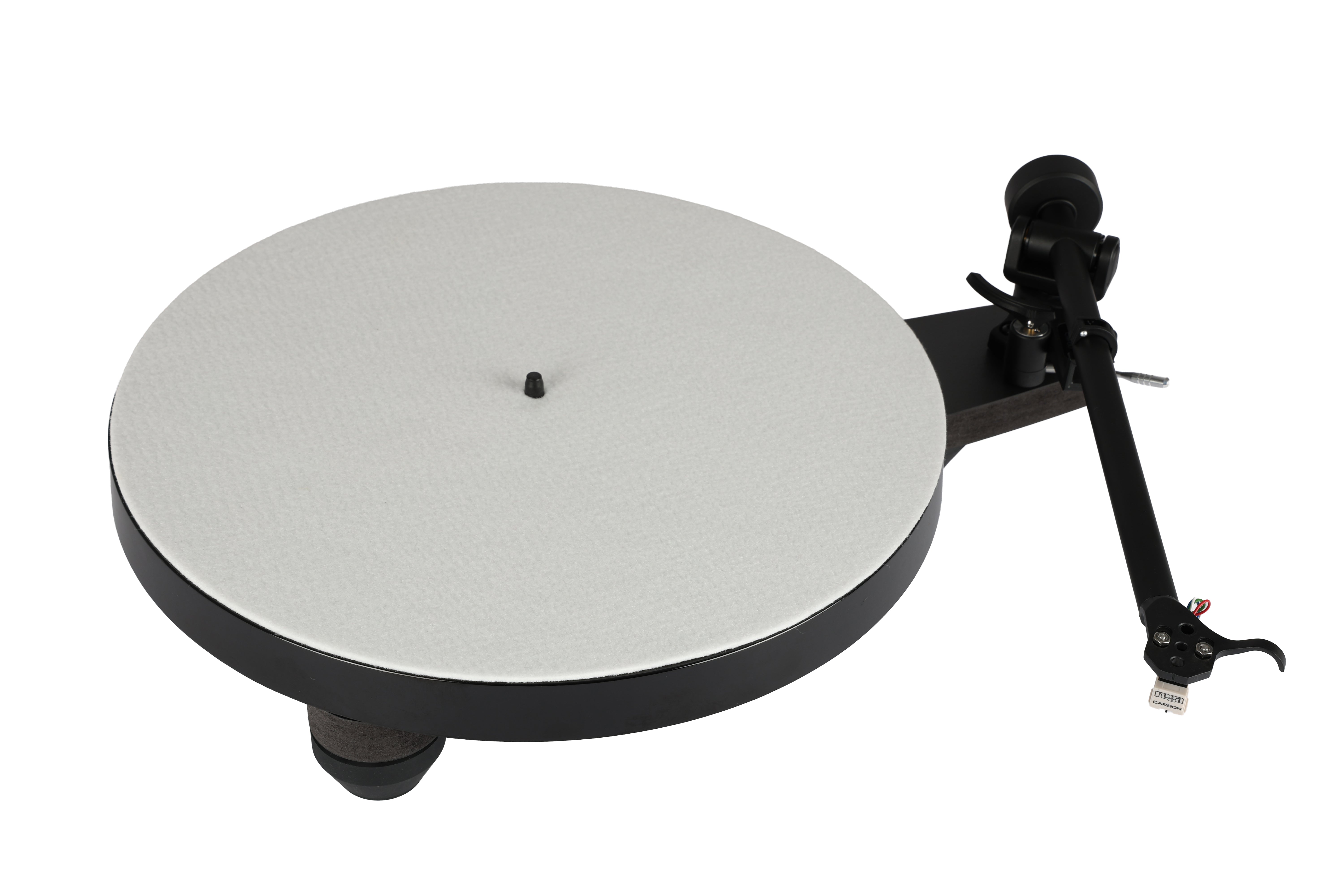 Rega Replay Plug and Play Turntable with Rega Carbon Cartridge on display, showcasing its sleek design and RB110 tonearm.