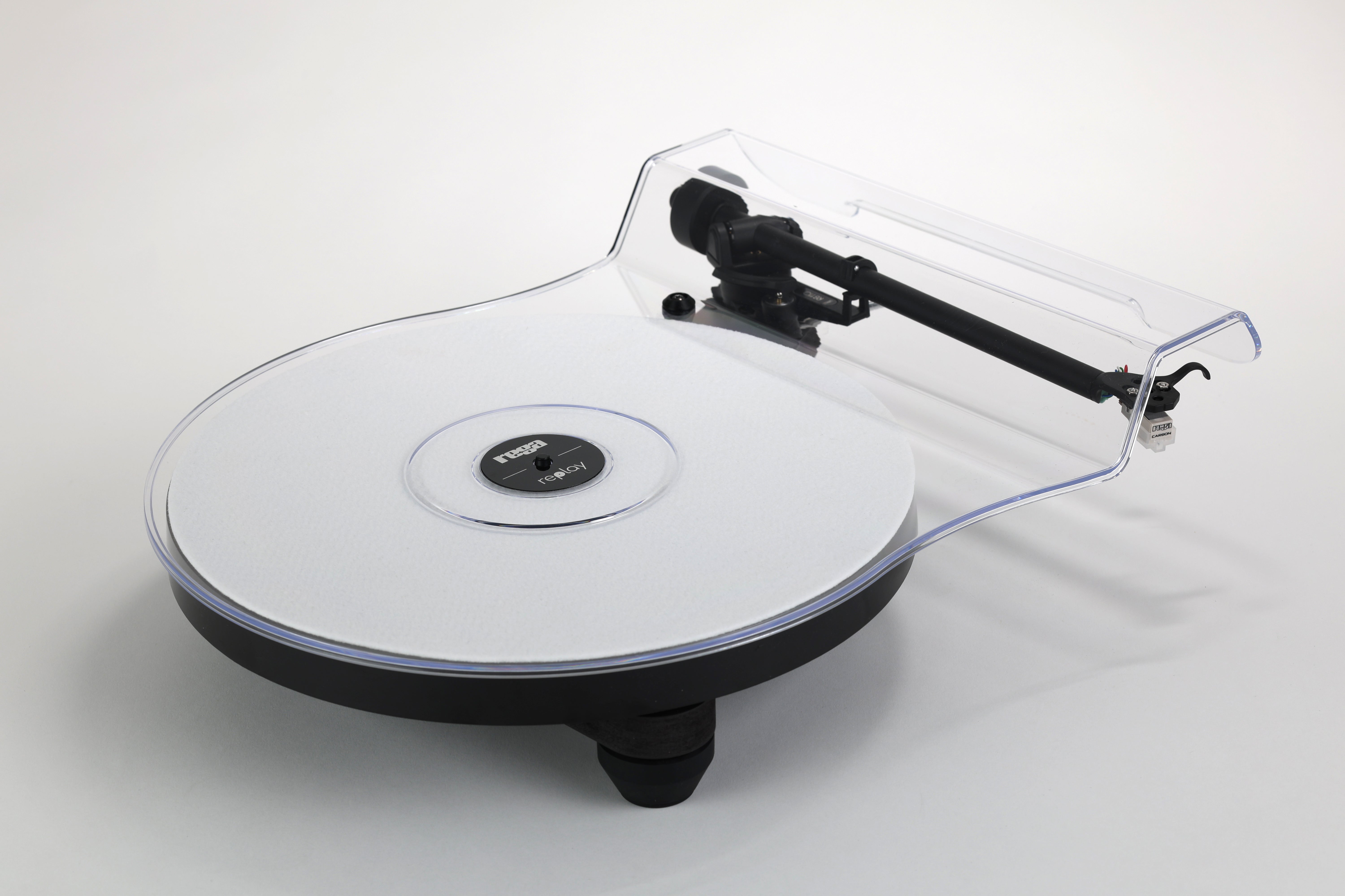 Rega Replay Plug and Play Turntable with Rega Carbon Cartridge showcasing its sleek design and performance features.
