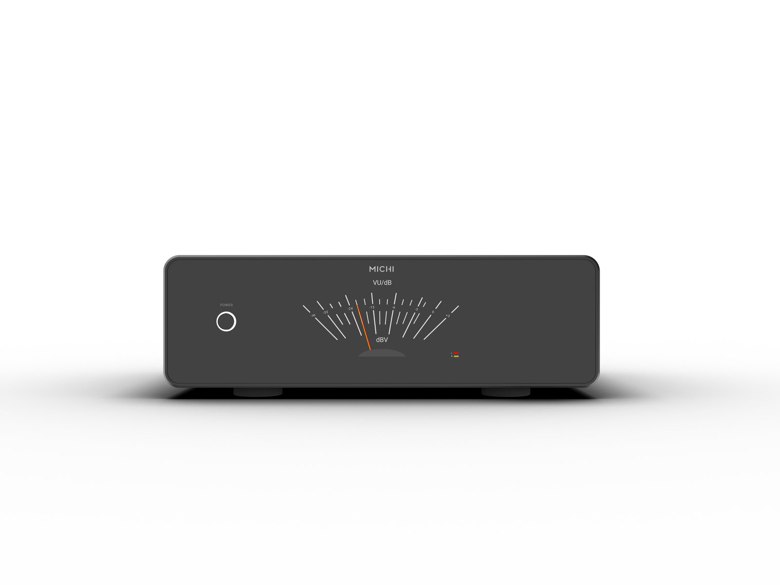 Rotel Michi Prestige S430 Stereo Power Amplifier front view with vu meter and power button