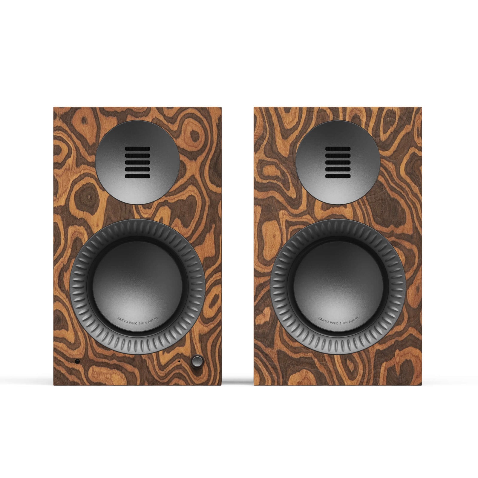 Kanto TUK G2 Powered Bookshelf Speakers with Bluetooth 5.4, Dual RCA and USB-C Inputs (Pair) in stylish wood design.