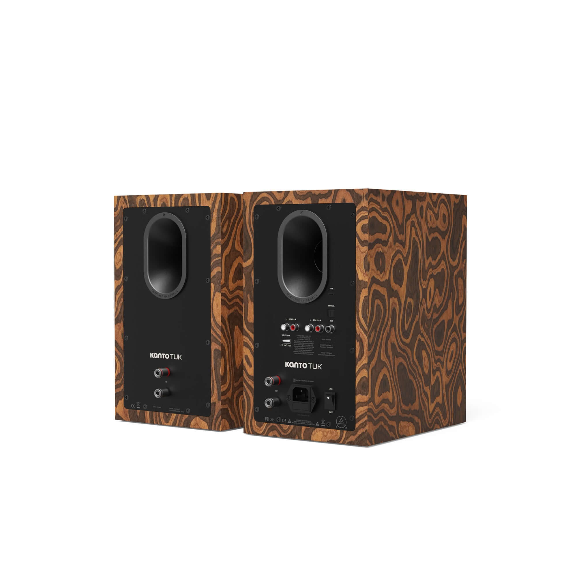 Kanto TUK G2 Powered Bookshelf Speakers with Bluetooth 5.4, Dual RCA and USB-C Inputs (Pair) showcasing the back view.