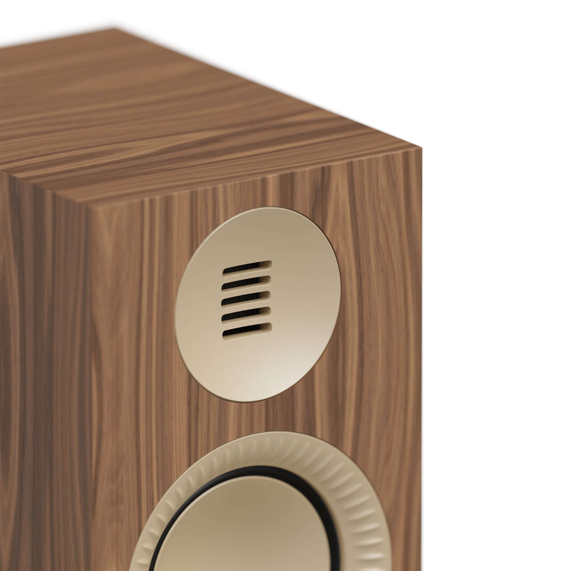 Kanto TUK G2 Powered Bookshelf Speakers with Bluetooth 5.4, Dual RCA and USB-C Inputs (Pair) close-up of speaker design