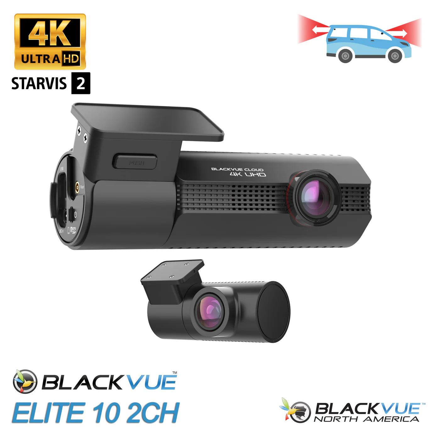 BlackVue Elite 10 2 Channel 4K Front and 4K Rear Dash Cam - Safe and Sound HQ