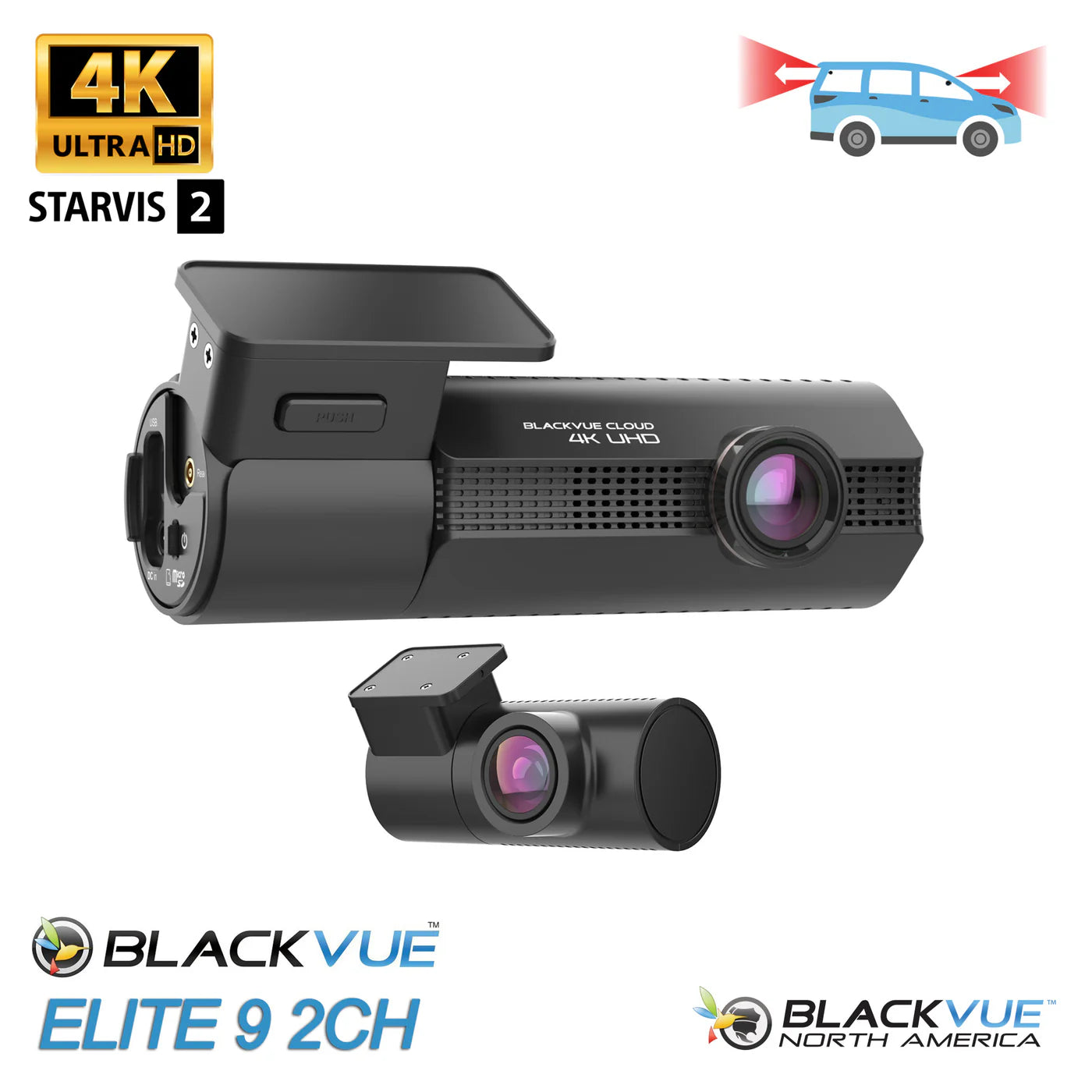 BlackVue Elite 9 2 Channel 4K Front and 2K Rear QHD Dash Cam - Safe and Sound HQ