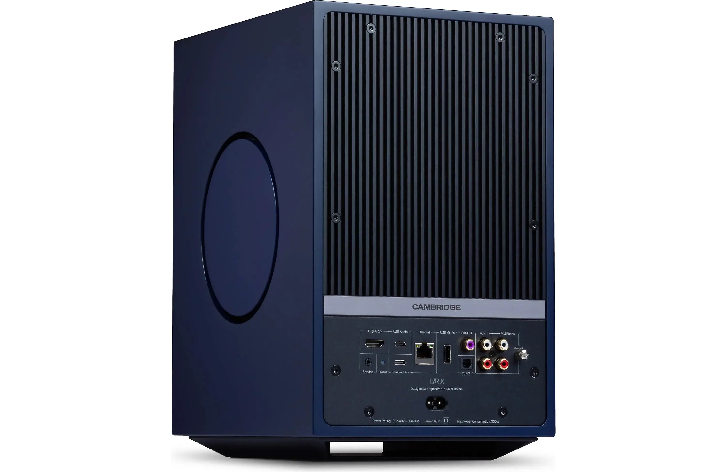 Cambridge Audio L/R X Powered Bookshelf Speakers with Built-in DAC, Wi-Fi, and Bluetooth (Pair) rear view showing connections.