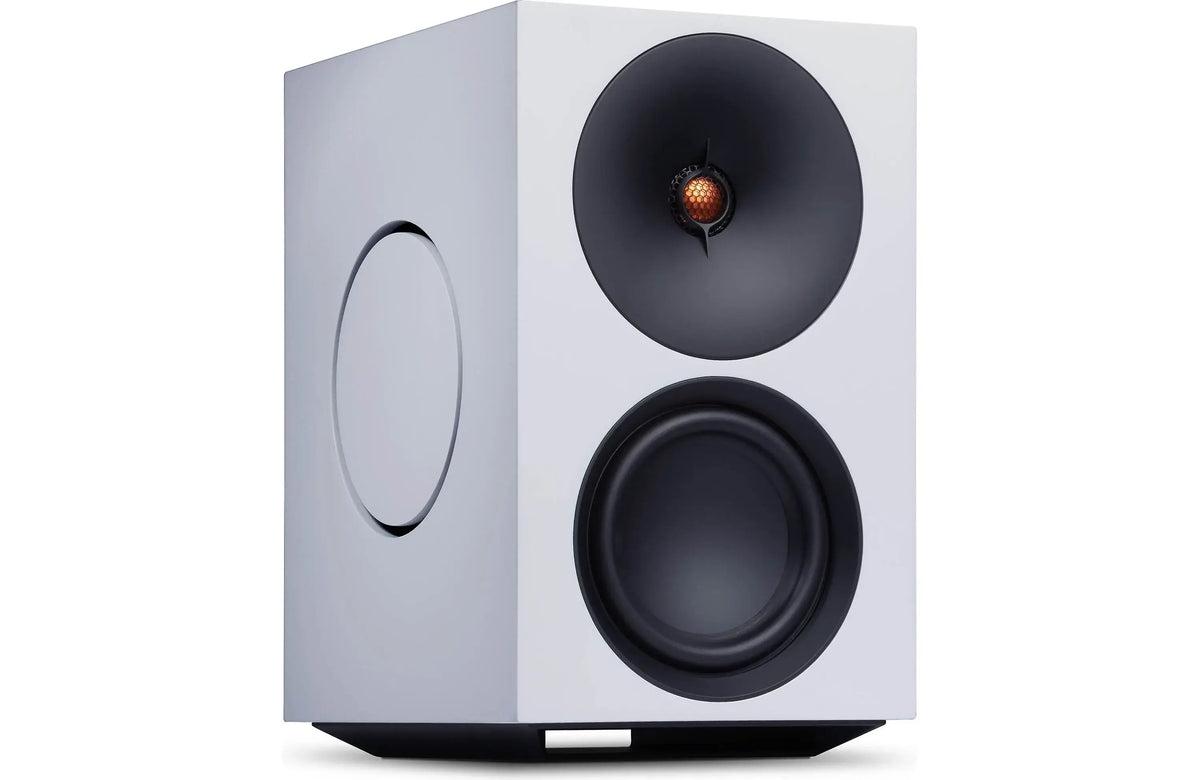 Cambridge Audio L/R X Powered Bookshelf Speakers with Built-in DAC, Wi-Fi, and Bluetooth (Pair) in white finish.