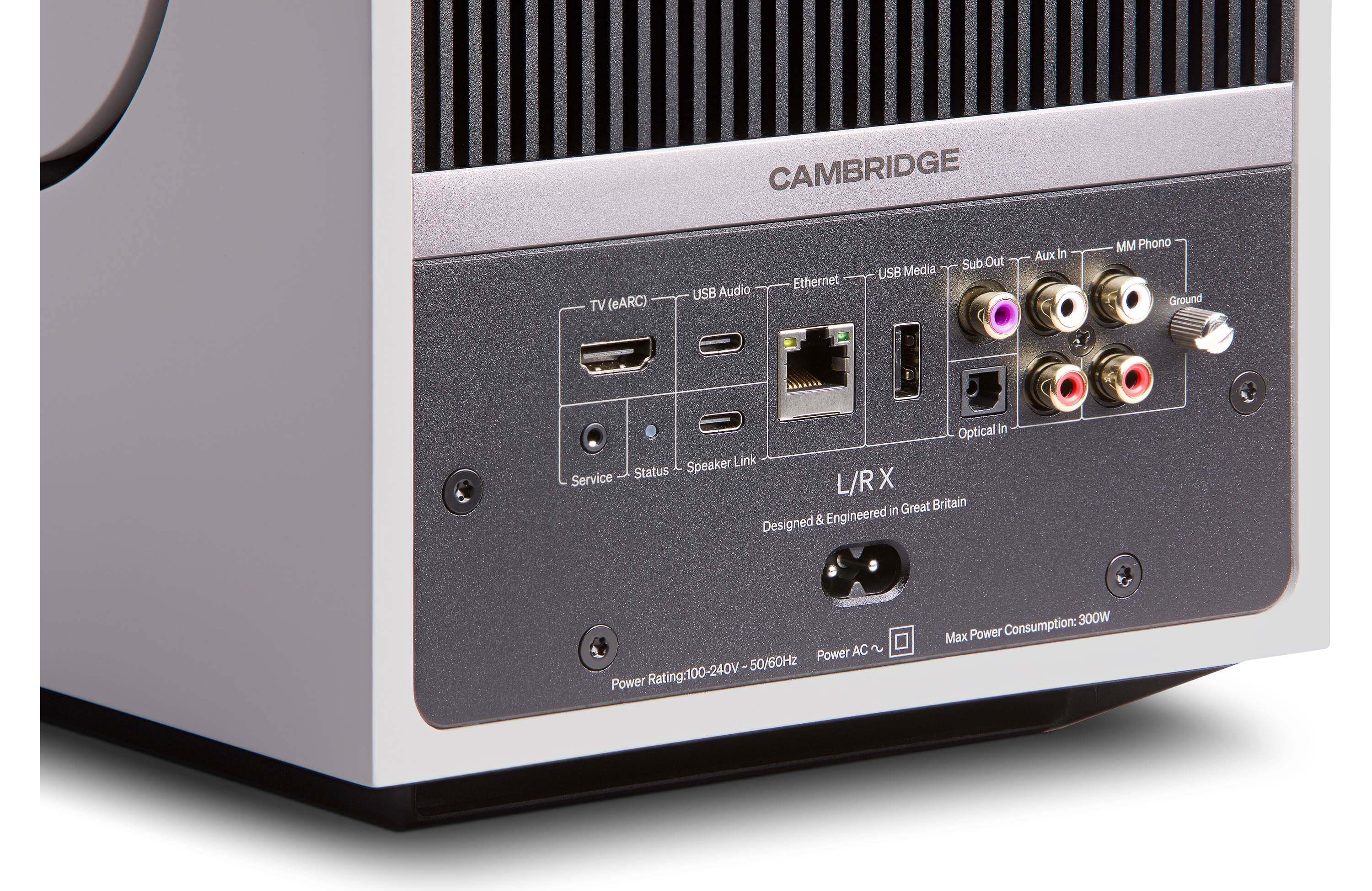 Cambridge Audio L/R X Powered Bookshelf Speakers with Built-in DAC, Wi-Fi, and Bluetooth (Pair) back panel connections.