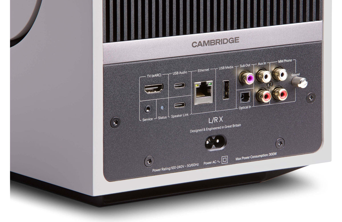 Cambridge Audio L/R X Powered Bookshelf Speakers with Built-in DAC, Wi-Fi, and Bluetooth (Pair) back panel connections.