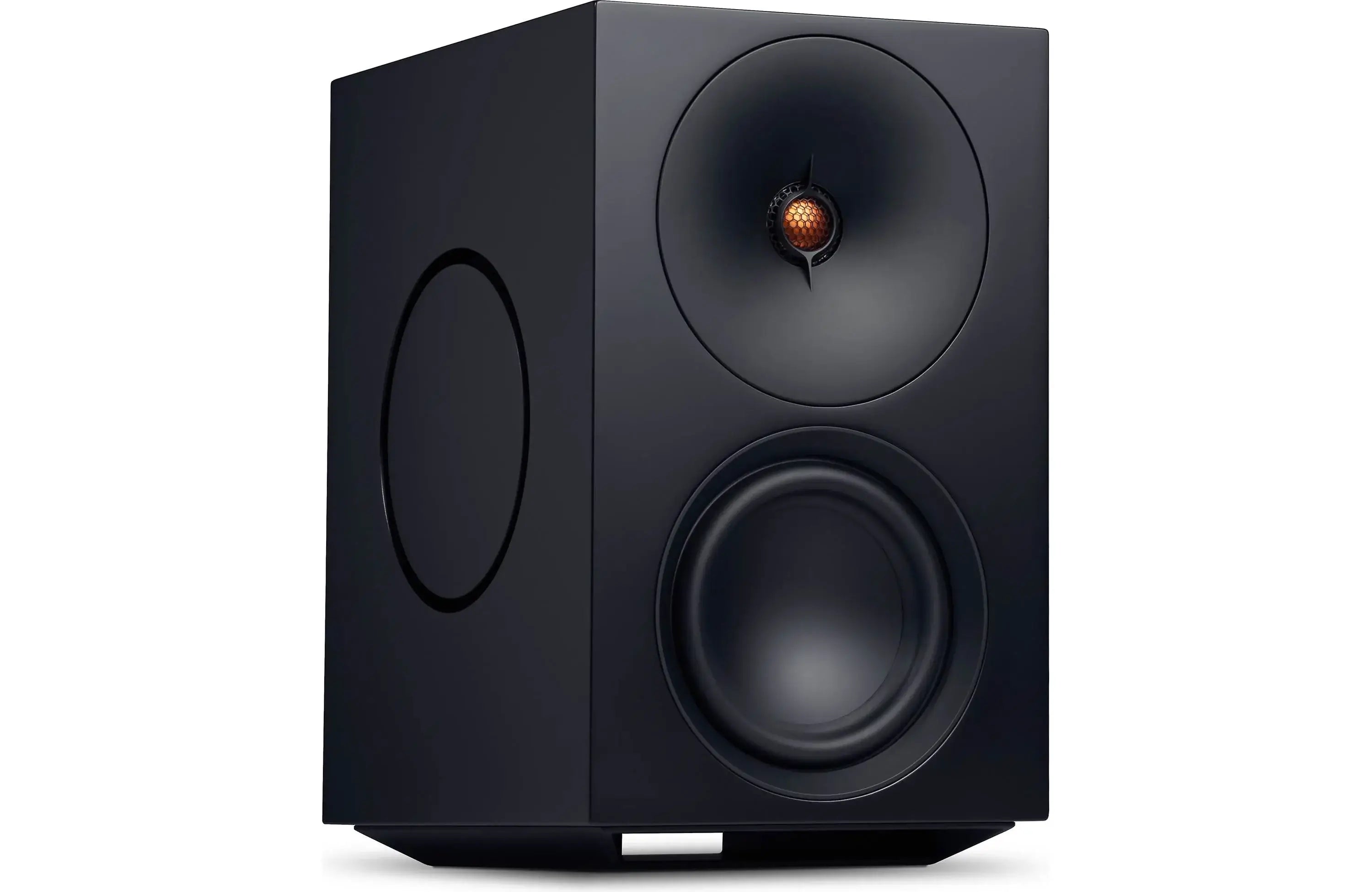 Cambridge Audio L/R X Powered Bookshelf Speakers with Built-in DAC, Wi-Fi, and Bluetooth (Pair) in sleek black design.