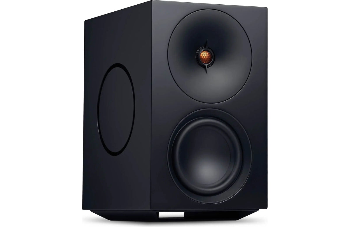 Cambridge Audio L/R X Powered Bookshelf Speakers with Built-in DAC, Wi-Fi, and Bluetooth (Pair) in sleek black design.
