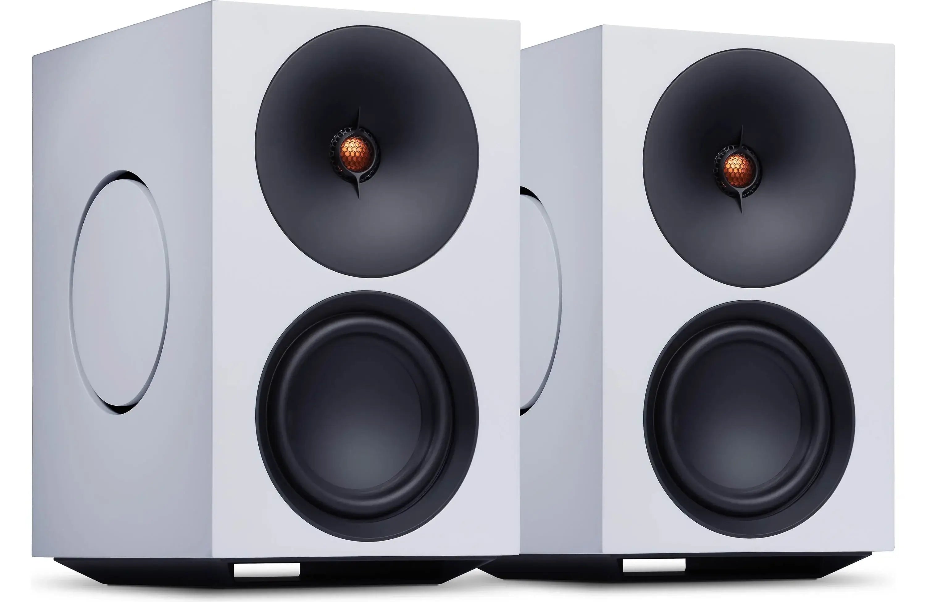 Cambridge Audio L/R X Powered Bookshelf Speakers with Built-in DAC, Wi-Fi, and Bluetooth (Pair) in white color.