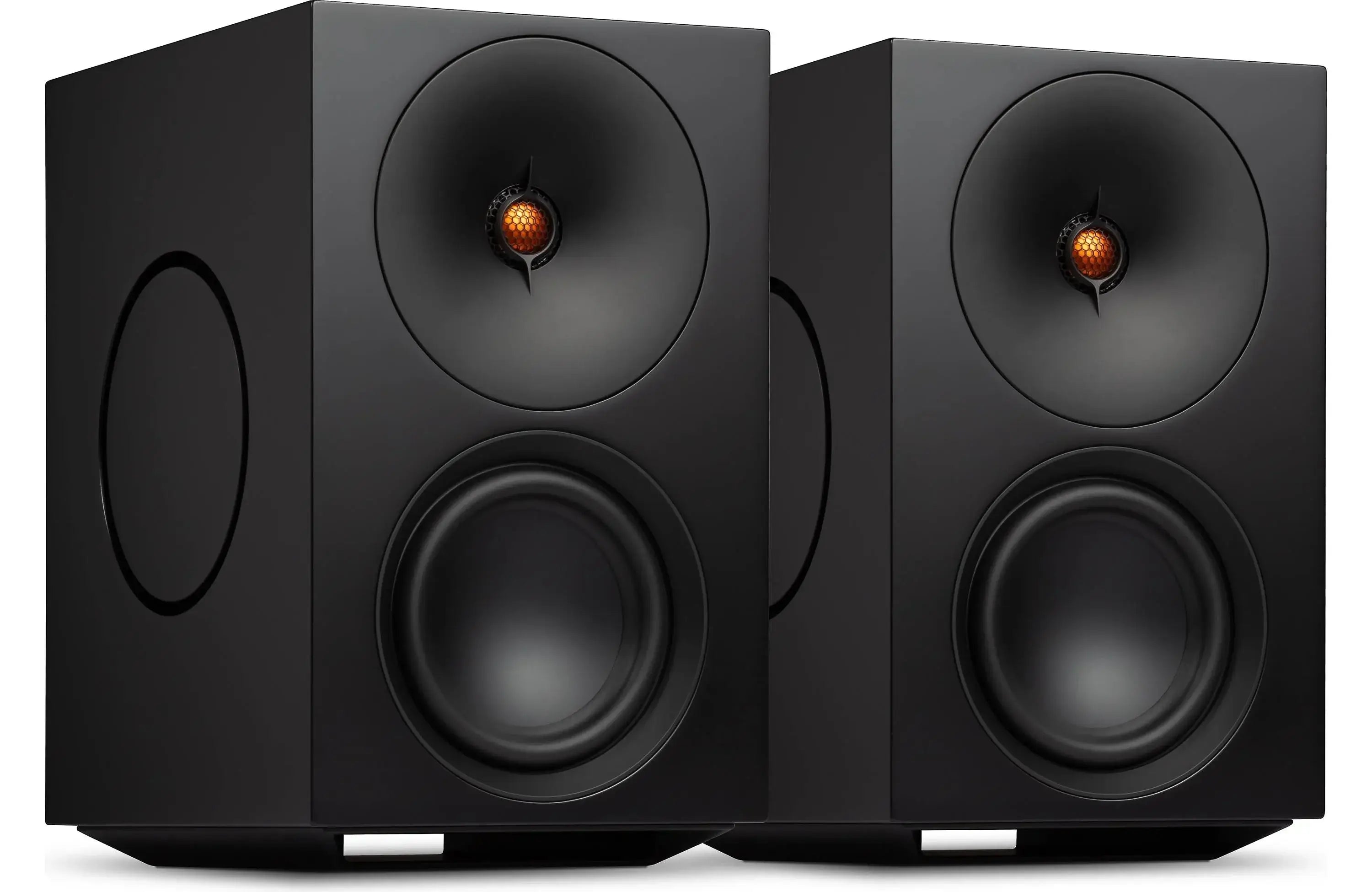 Cambridge Audio L/R X Powered Bookshelf Speakers with Built-in DAC, Wi-Fi, and Bluetooth (Pair) in black color.