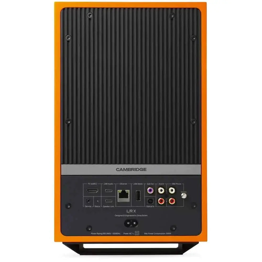 Back view of Cambridge Audio L/R X Powered Bookshelf Speakers with Built-in DAC, Wi-Fi, and Bluetooth (Pair).