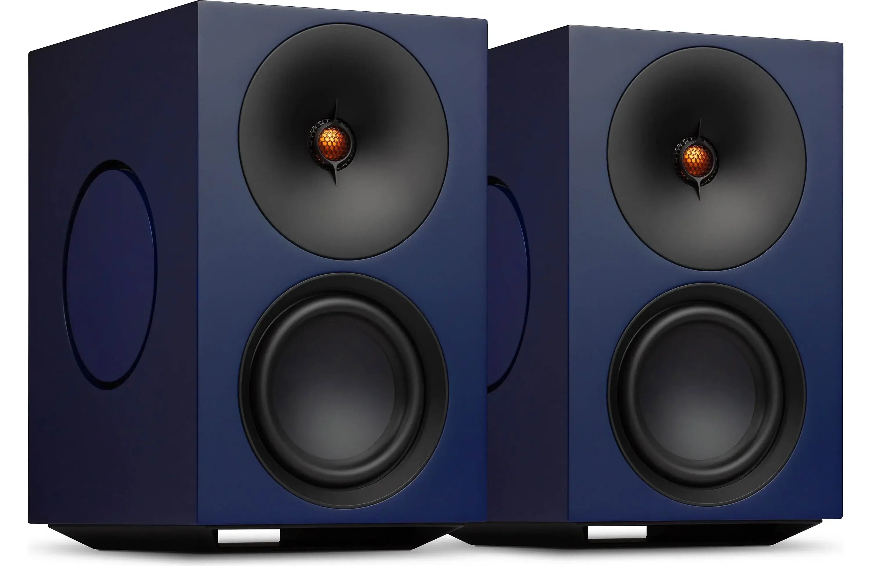 Cambridge Audio L/R X Powered Bookshelf Speakers with Built-in DAC, Wi-Fi, and Bluetooth (Pair) in blue color.
