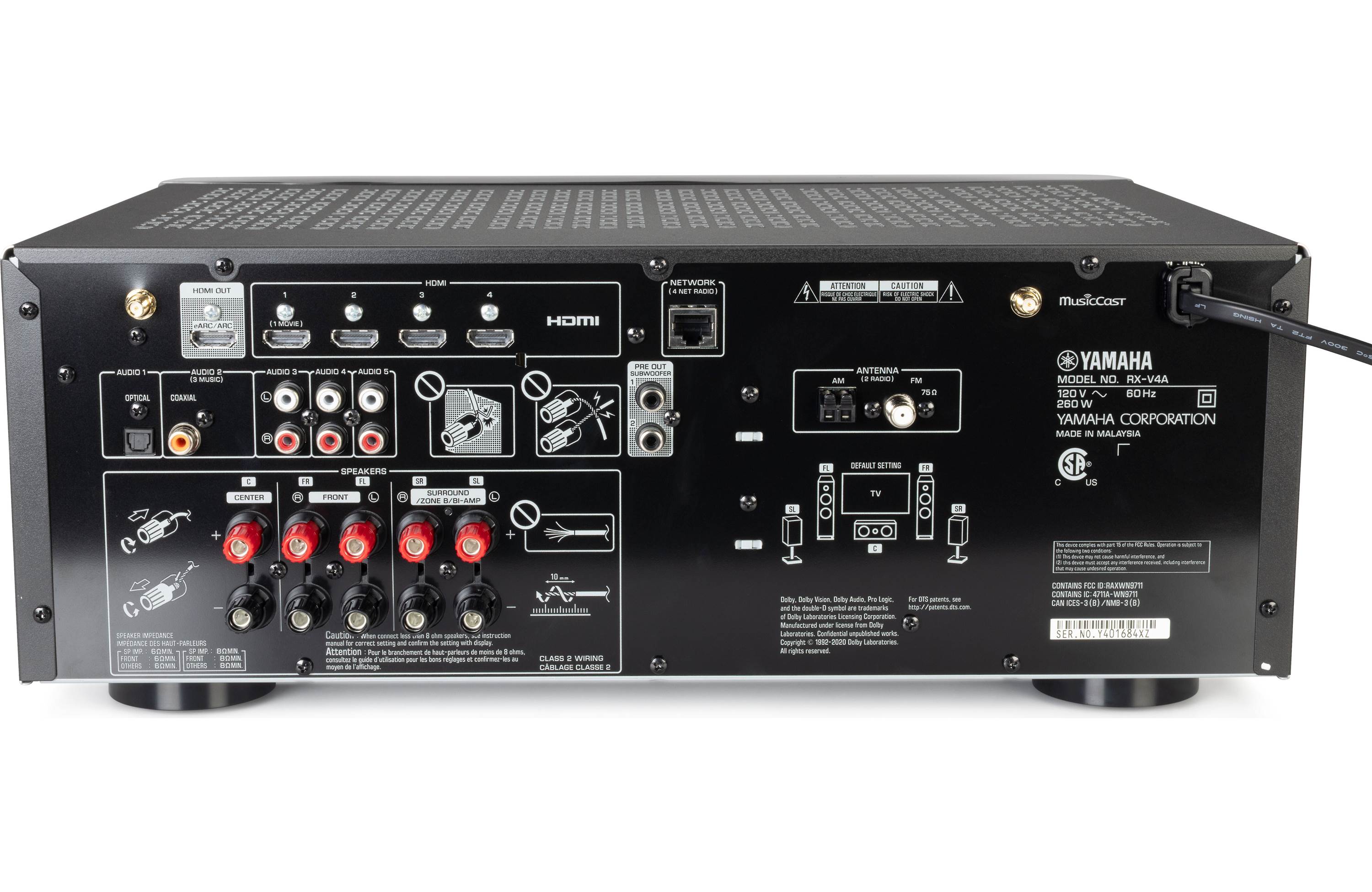 Martin Logan Motion 2i Speakers and Motion 6i Center Refurbished, Dynamo 600X Subwoofer and Yamaha RX-V4A 5.1 Speaker Bundle - Safe and Sound HQ