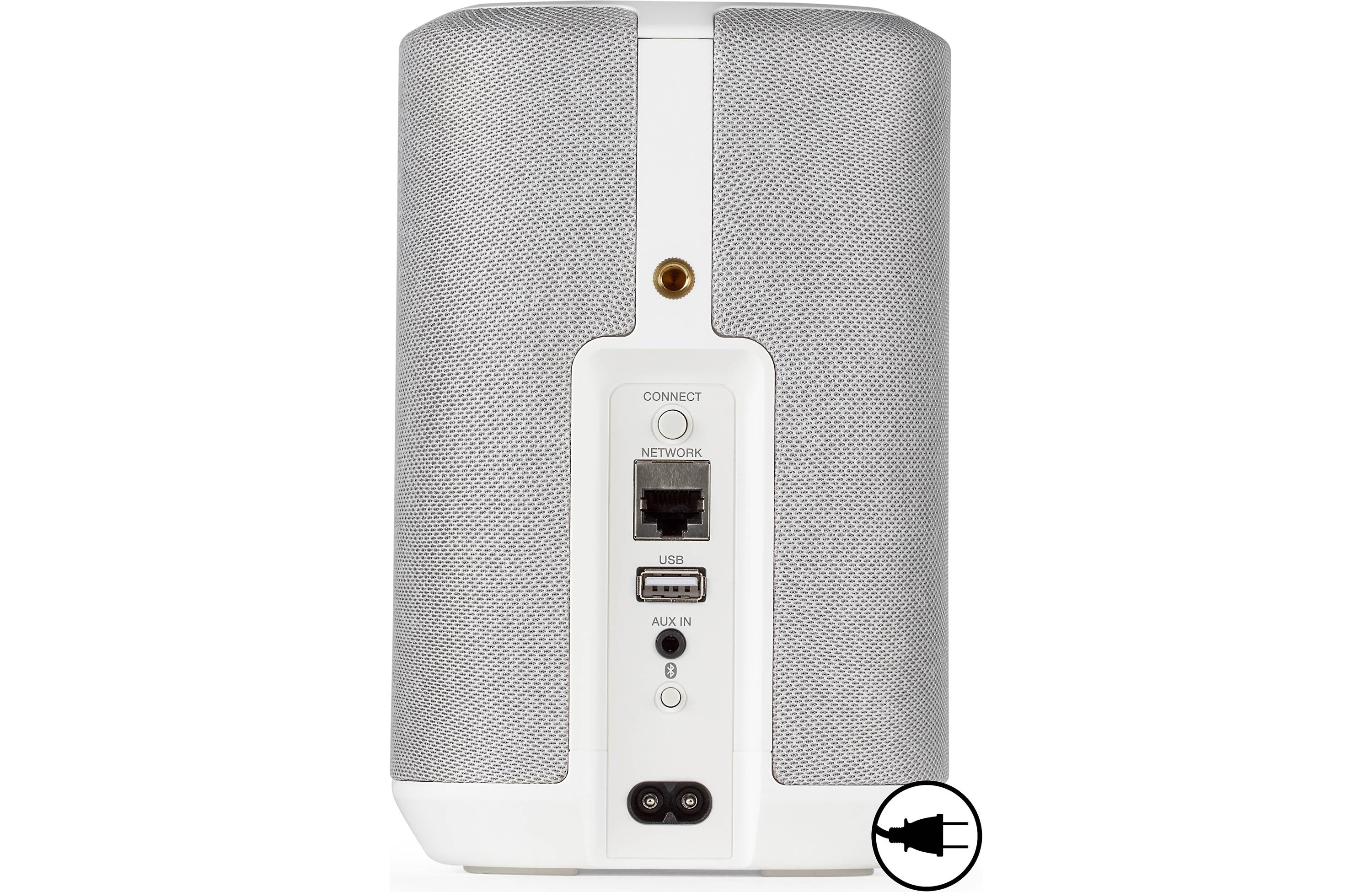 Back view of Denon Home 150 Wireless Speaker (Each) showcasing connectivity ports and sleek design.