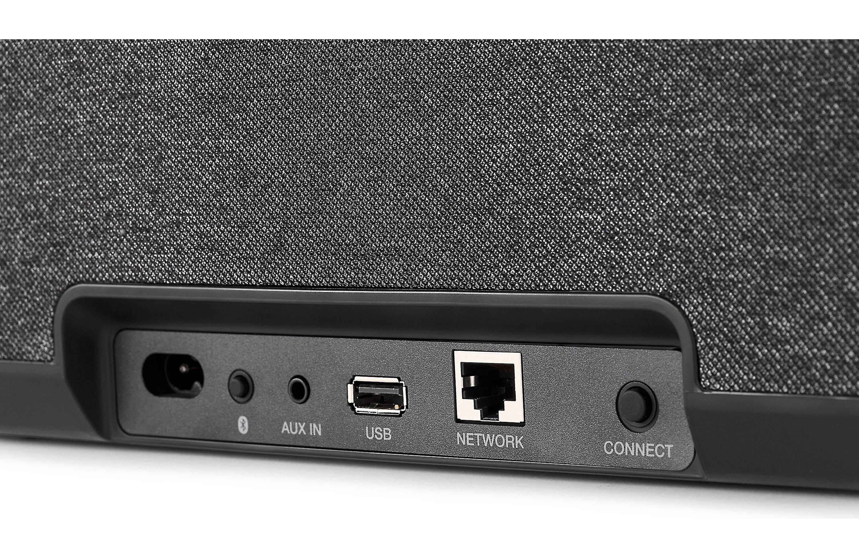 Denon Home 250 Wireless Speaker (Each) back panel showing AUX, USB, network and connect ports.