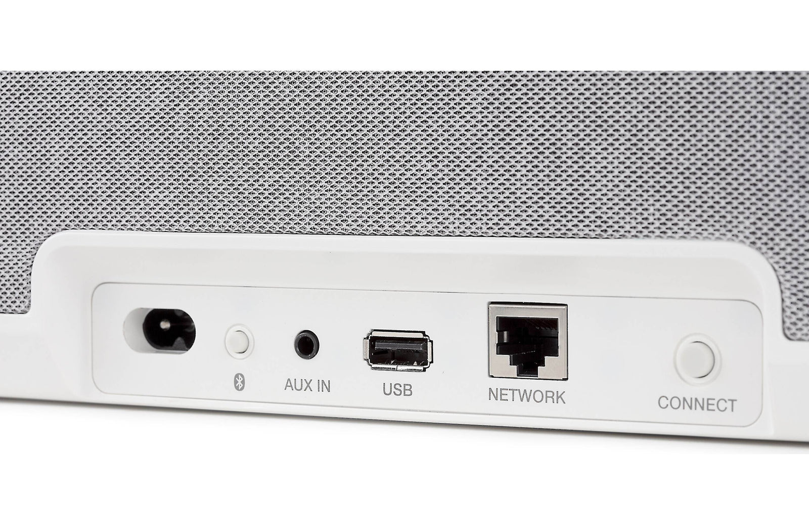 Back view of Denon Home 250 Wireless Speaker (Each) showing ports for AUX, USB, network, and connect.