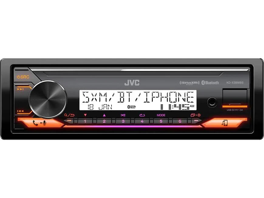 JVC KD-X38MBS Marine and Powersports Digital Media Receiver front view with Bluetooth and display features