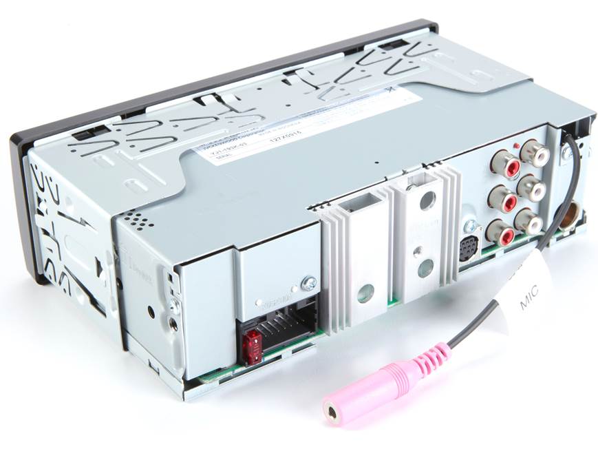 JVC KD-X38MBS Marine and Powersports Digital Media Receiver back view with connections and ports.