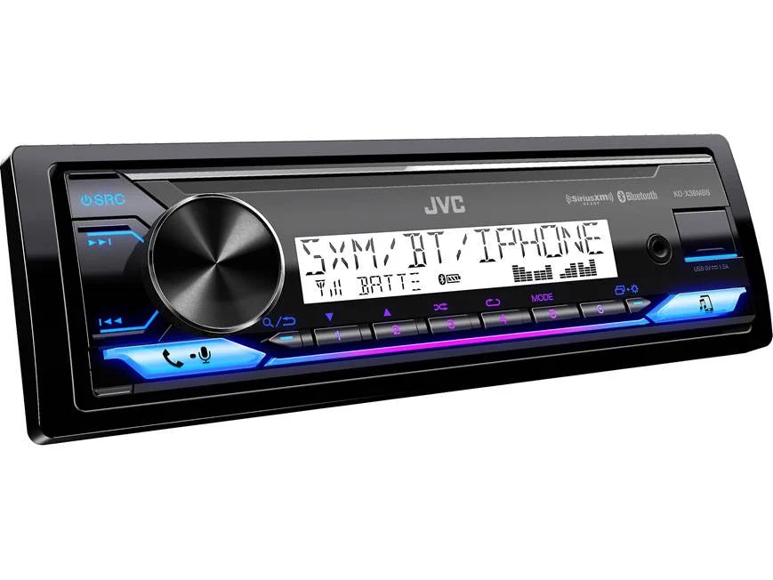 JVC KD-X38MBS Marine and Powersports Digital Media Receiver with Bluetooth and vibrant display.