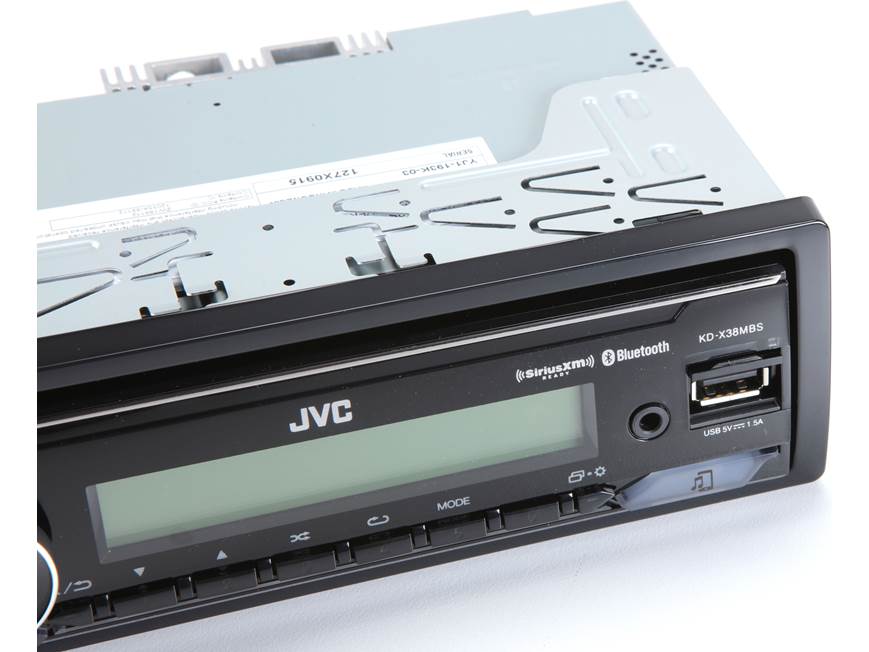 JVC KD-X38MBS Marine and Powersports Digital Media Receiver front view with USB and display features.