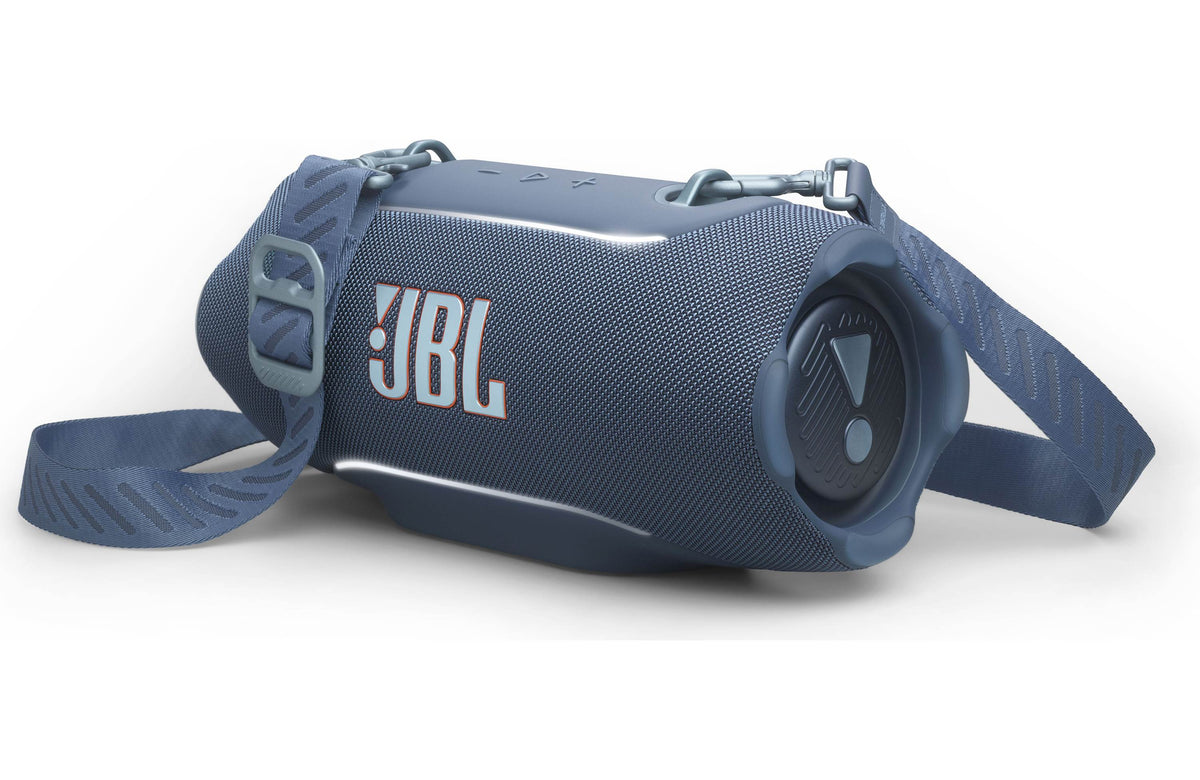 JBL Xtreme 5 Portable Waterproof Bluetooth Speaker (Each) in blue with adjustable strap and controls.
