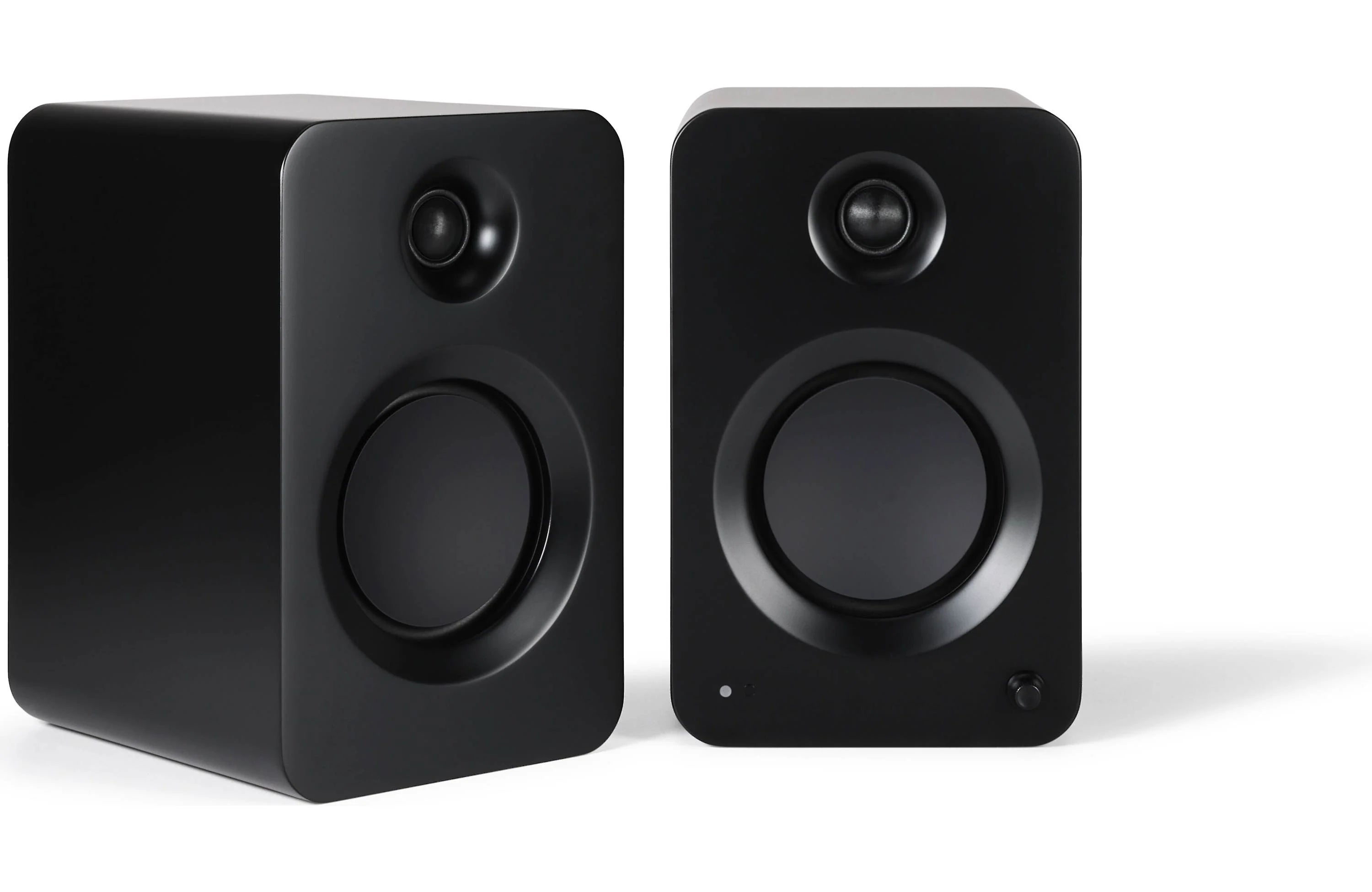Kanto REN Powered Bookshelf Speakers with HDMI ARC, USB-C, and Bluetooth 5.3 (Pair) in sleek black design.
