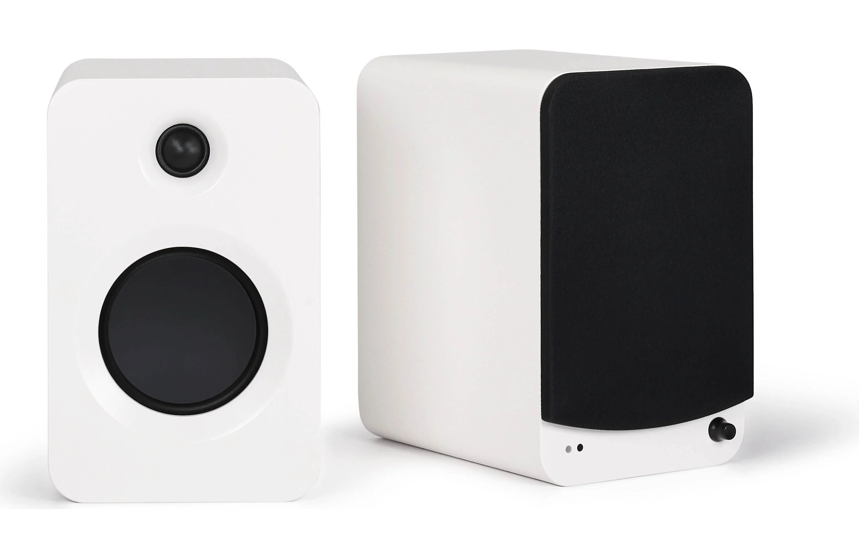 Kanto REN Powered Bookshelf Speakers with HDMI ARC, USB-C, and Bluetooth 5.3 (Pair) in white design.