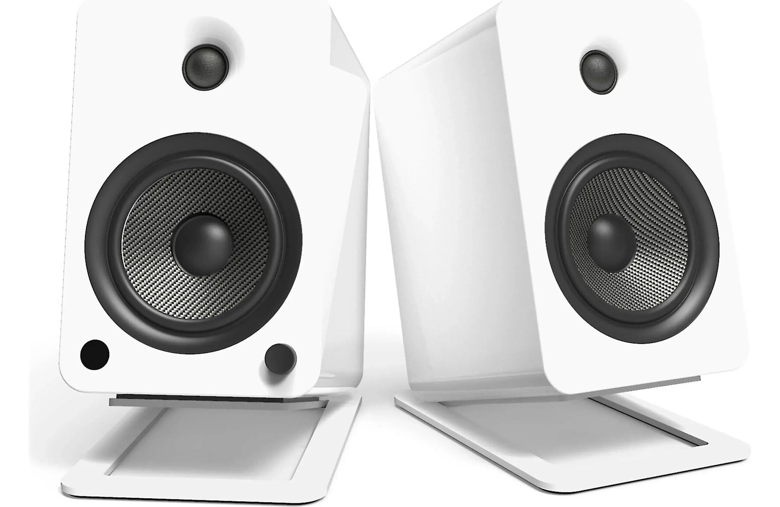 Kanto S6 Desktop Speaker Stands for Kanto YU6 and TUK Speaker (Pair) showcasing white speakers on stands.