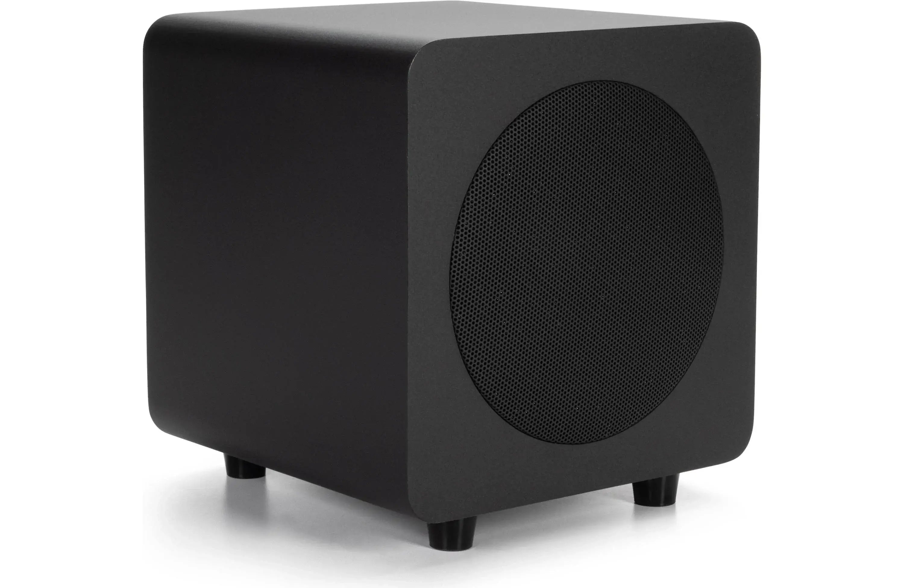 Kanto SUB6 Compact 6" Sealed Powered Subwoofer in sleek black design, showcasing robust construction and 6" woofer.