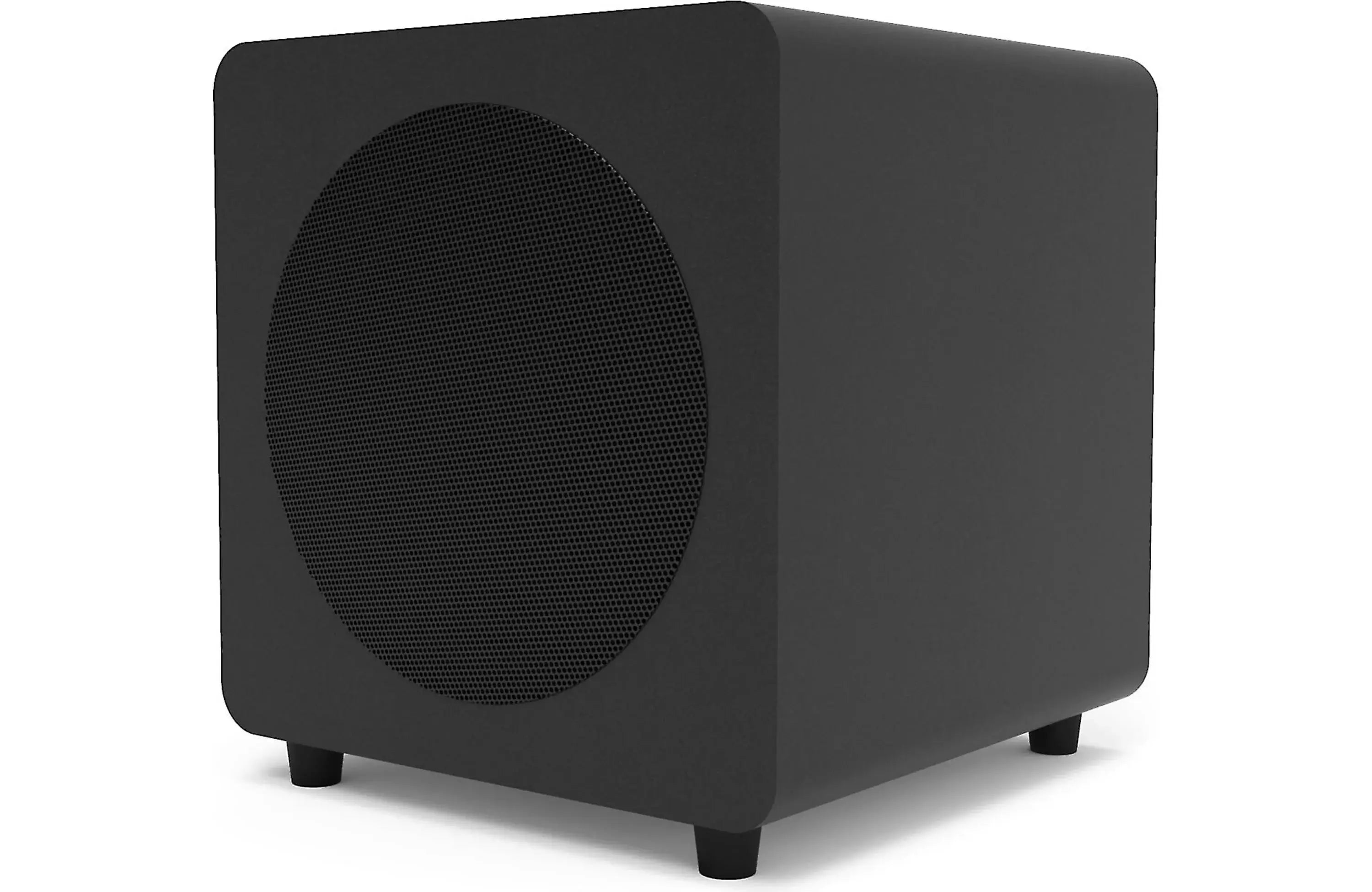 Kanto SUB8 Compact 8" Sealed Powered Subwoofer in a sleek black design, ideal for high-quality audio integration.