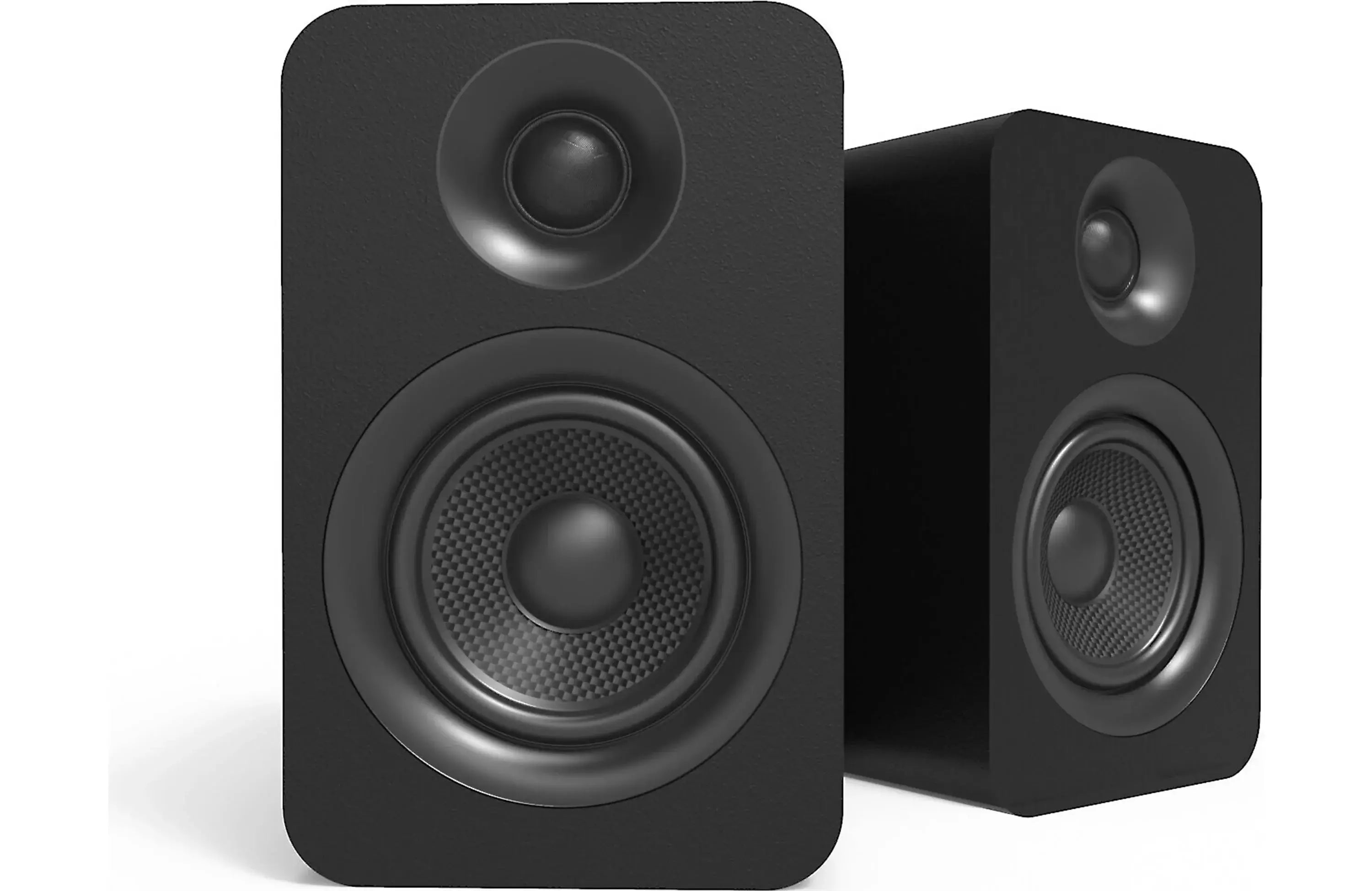 Kanto YUP4 Passive Bookshelf Speakers (Pair) shown in black with prominent woofers and tweeters.