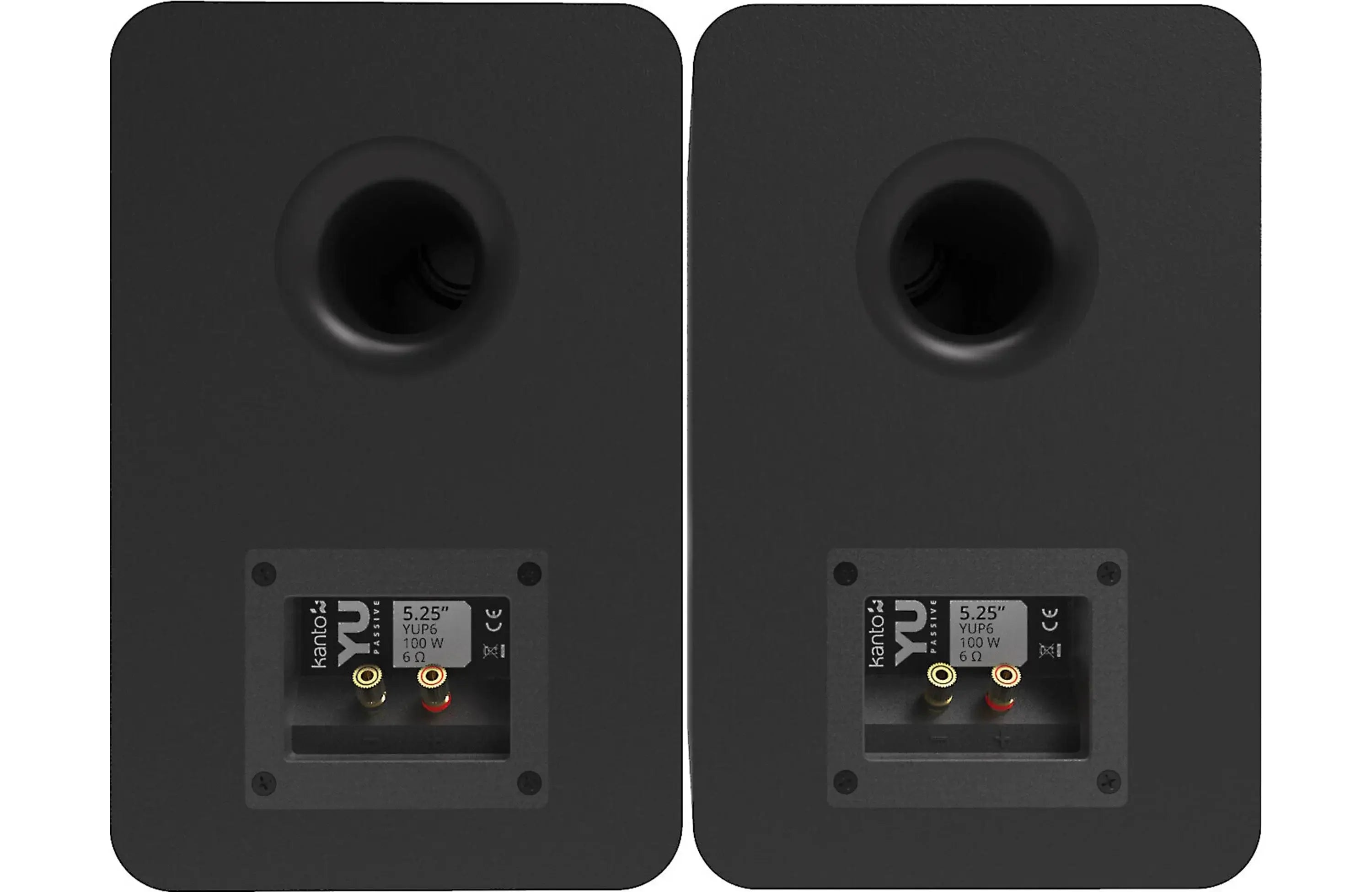Kanto YUP6 Passive Bookshelf Speakers (Pair) showing rear panel connections and design features.