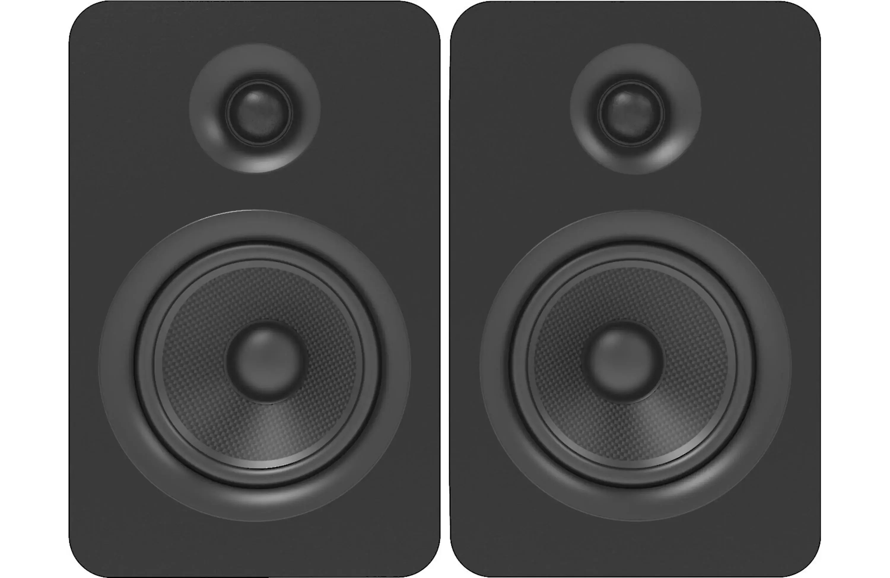 Kanto YUP6 Passive Bookshelf Speakers (Pair) featuring Kevlar woofers and silk dome tweeters in sleek black design.