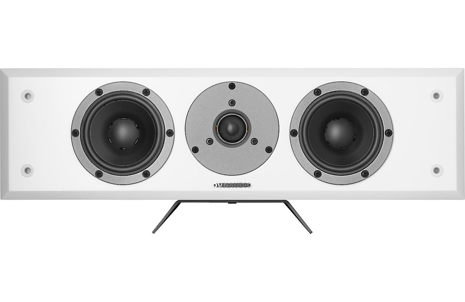Dynaudio Emit M15C Ultra Compact Center Channel Speaker in white finish with dual woofers and central tweeter.
