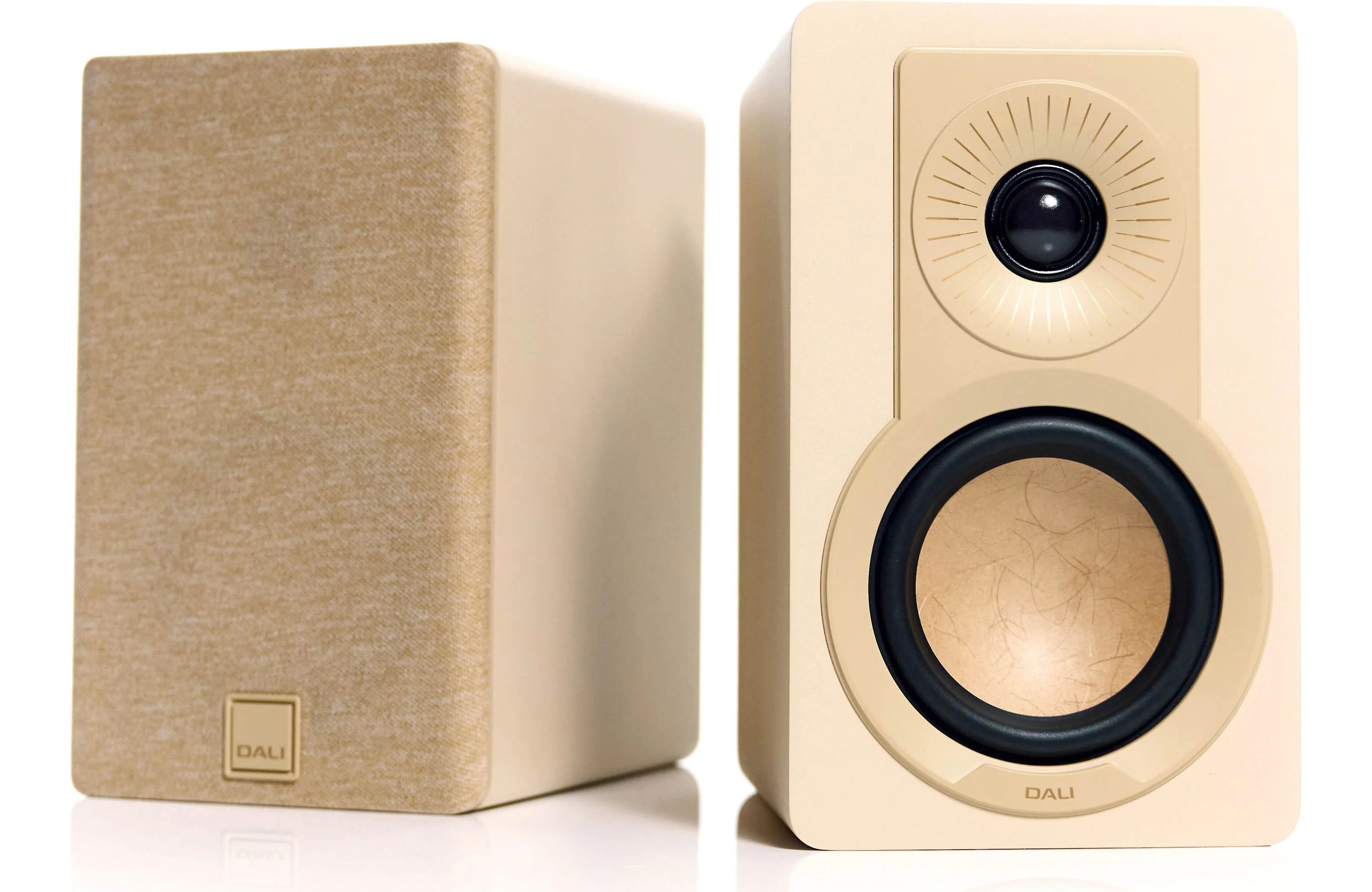 Dali KUPID Compact High-Performance Bookshelf Loudspeaker (Pair) in stylish beige design.