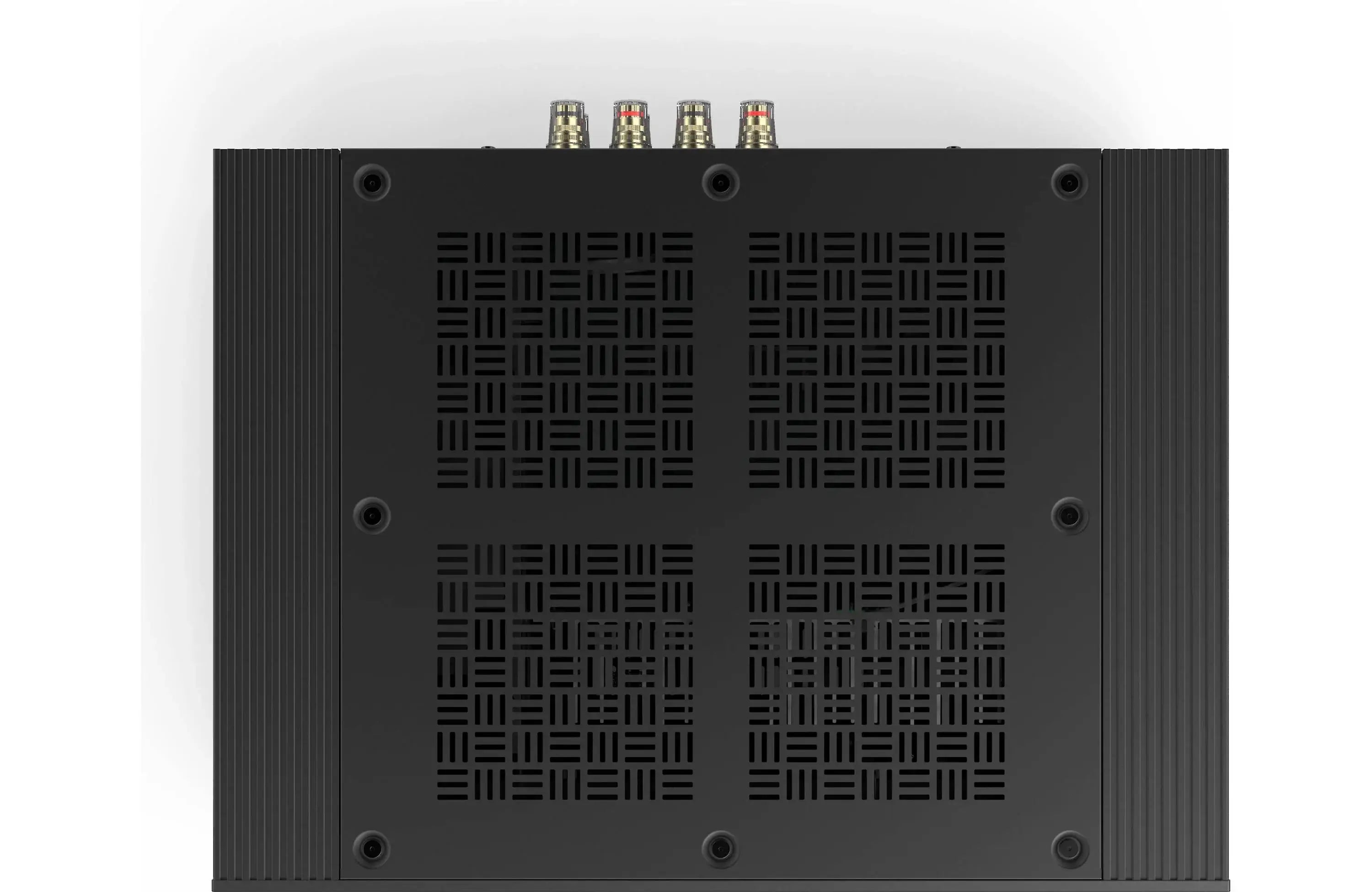 Onkyo M-80 Icon Series Stereo Power Amplifier rear view with ventilation grilles and audio connections.