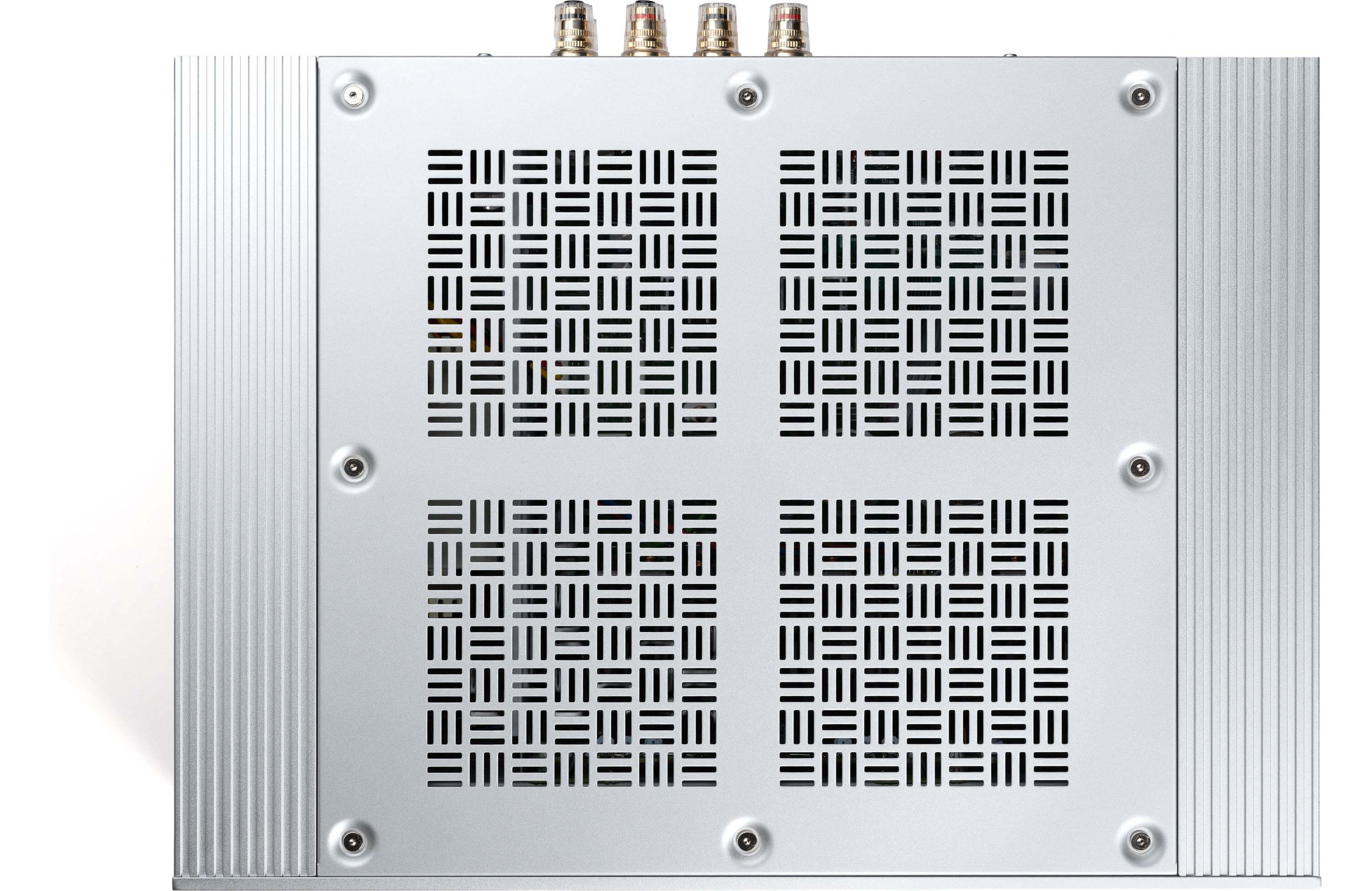 Back view of the Onkyo M-80 Icon Series Stereo Power Amplifier showcasing design and connectivity options.