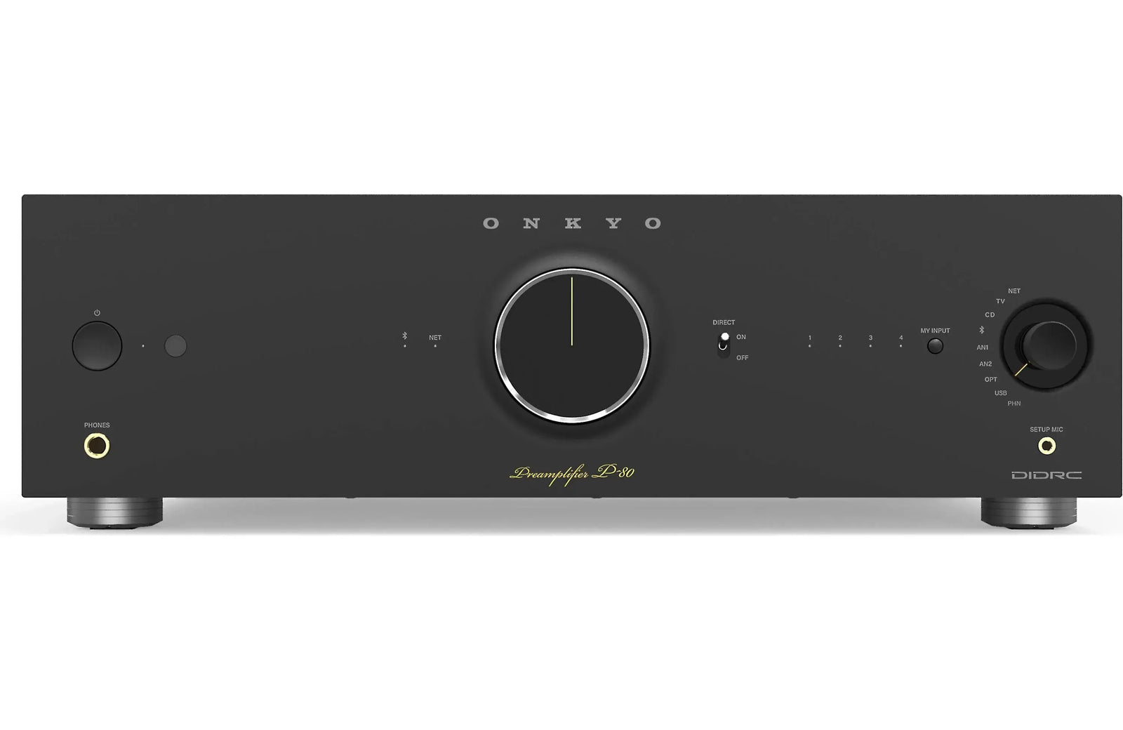 Onkyo P-80 Icon Series Stereo Preamplifier with HDMI, Wi-Fi, Bluetooth, and Apple Airplay 2 front view