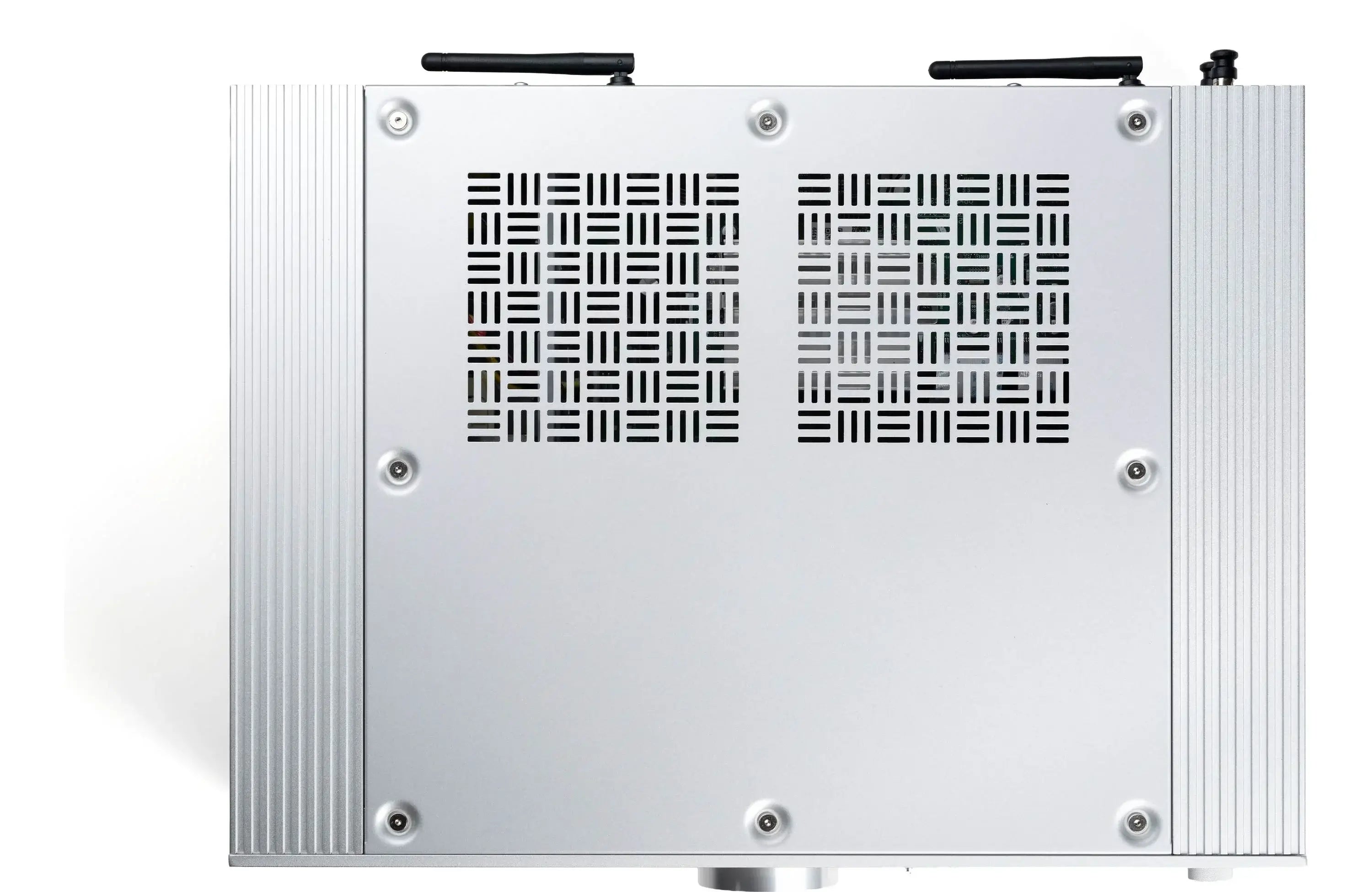 Onkyo P-80 Icon Series Stereo Preamplifier with HDMI, Wi-Fi, Bluetooth, and Apple Airplay 2 top view showing sleek design.