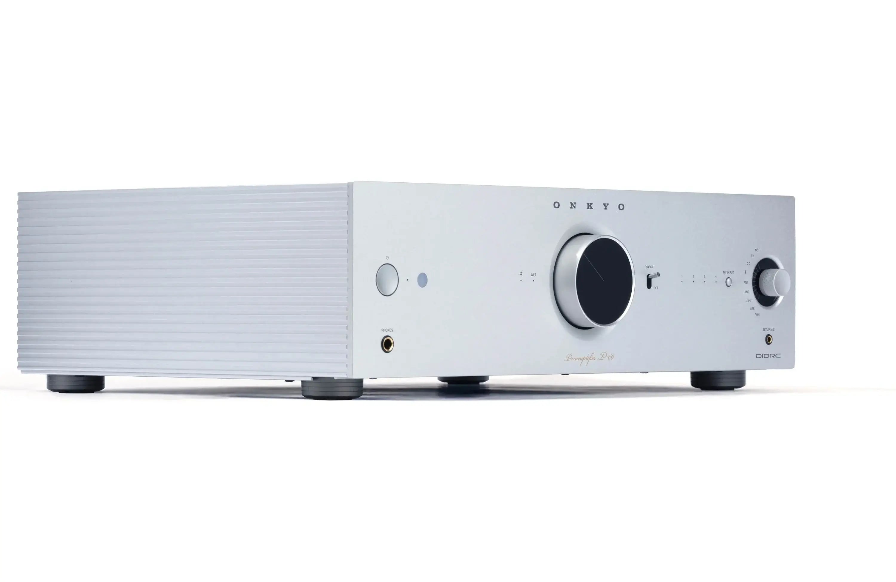 Onkyo P-80 Icon Series Stereo Preamplifier with HDMI, Wi-Fi, Bluetooth, and Apple Airplay 2 in silver finish