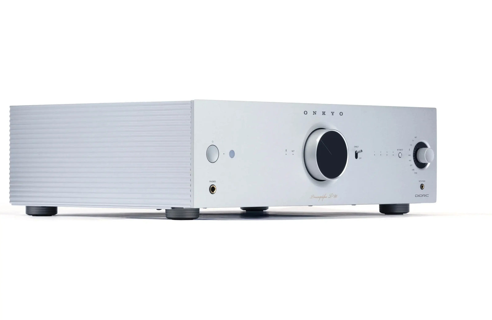 Onkyo P-80 Icon Series Stereo Preamplifier with HDMI, Wi-Fi, Bluetooth, and Apple Airplay 2 in silver finish