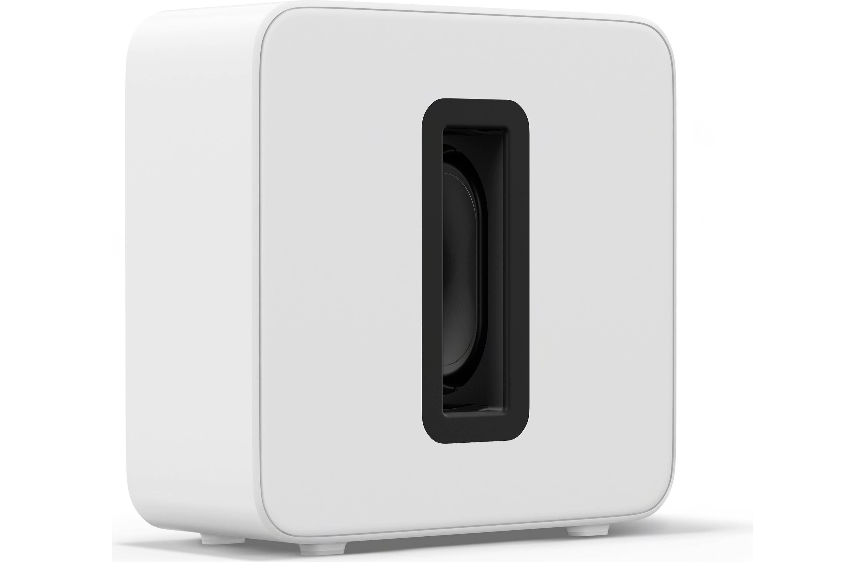 Sonos Sub 4 Premium Wireless Subwoofer in sleek matte finish, featuring dual force-canceling woofers for powerful bass.